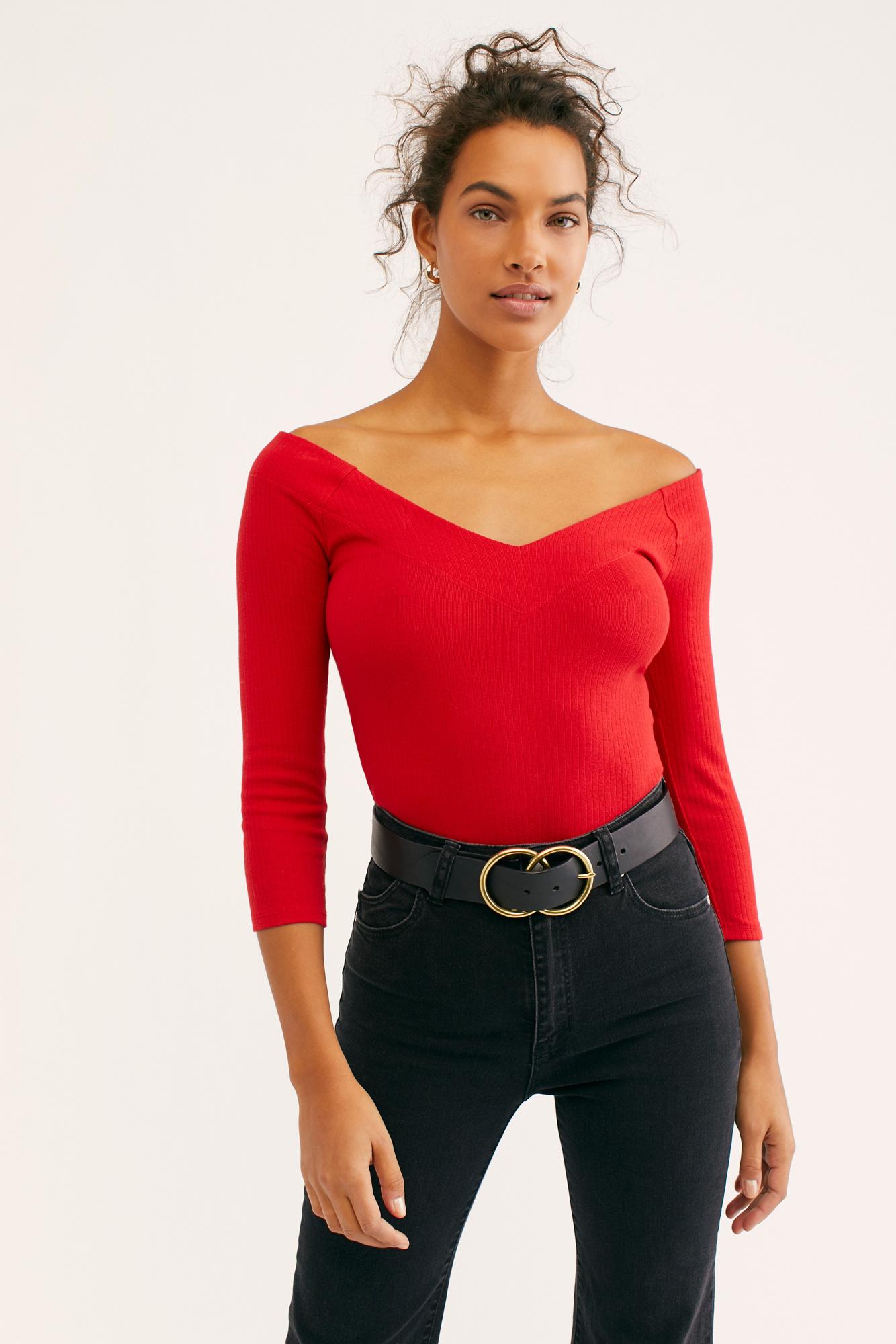 red bardot bodysuit