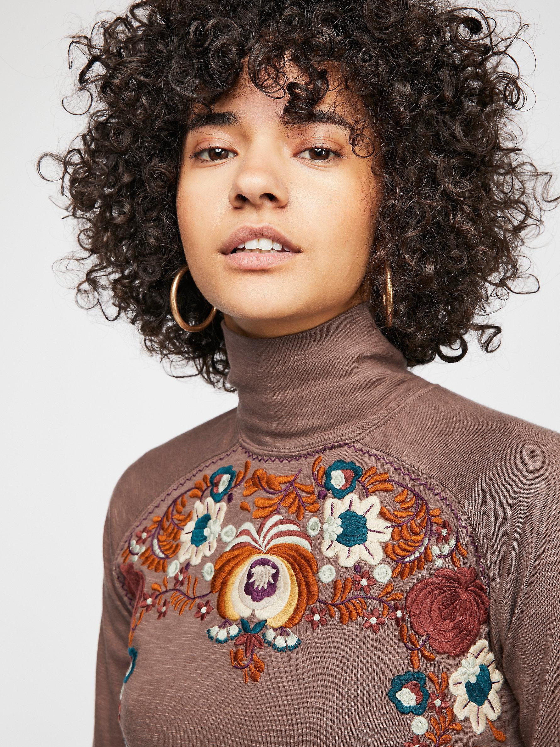 free people disco rose embroidered turtleneck top