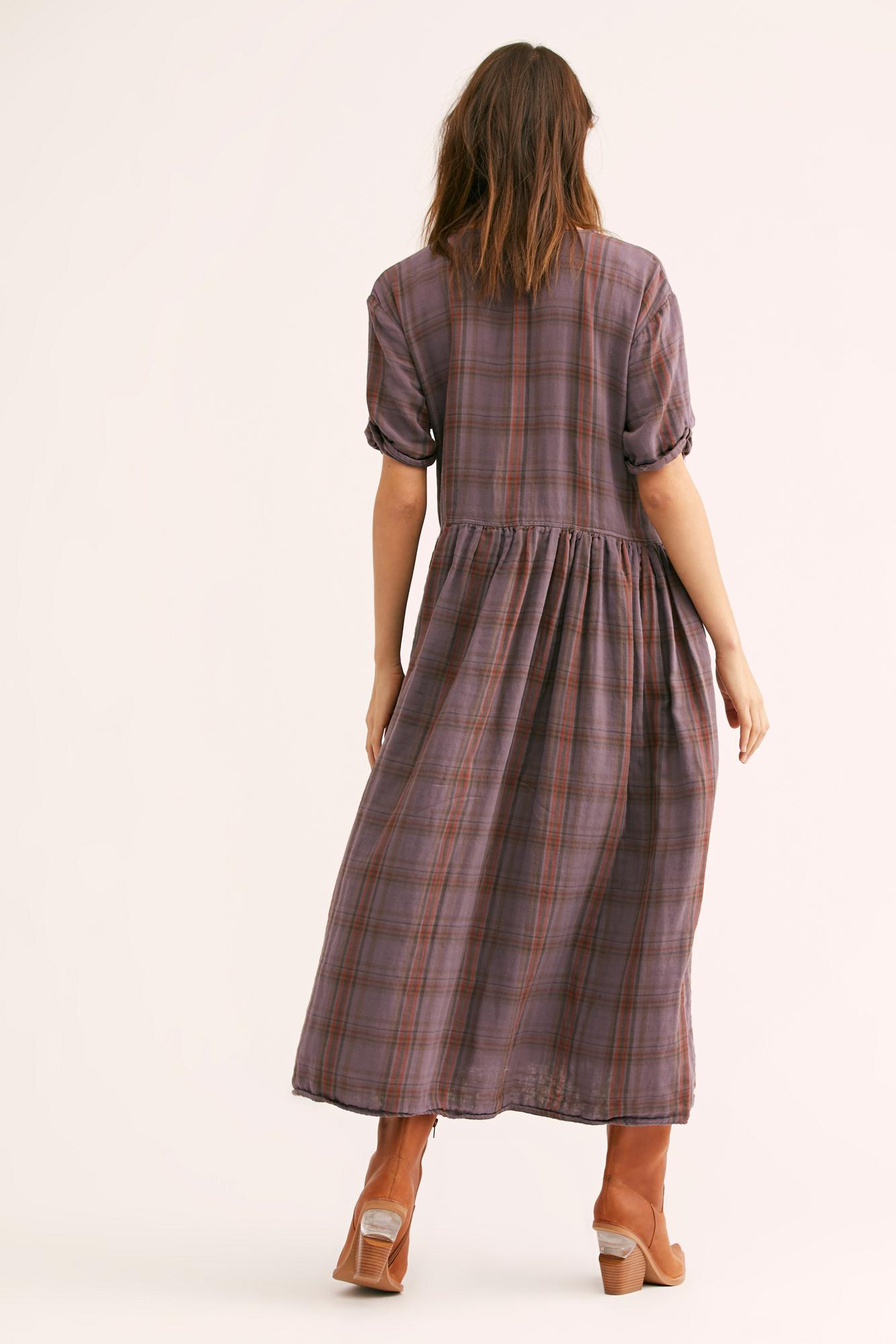 Free People Cotton Lou Lou Plaid Midi Dress By Cp Shades In Blue Lyst