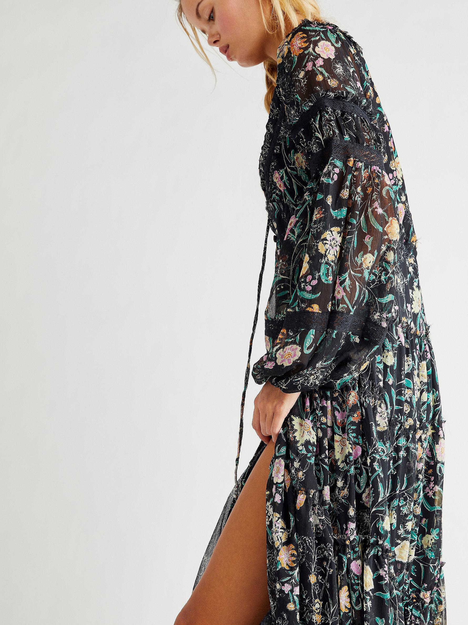 People Cassis Printed Chiffon Dress 