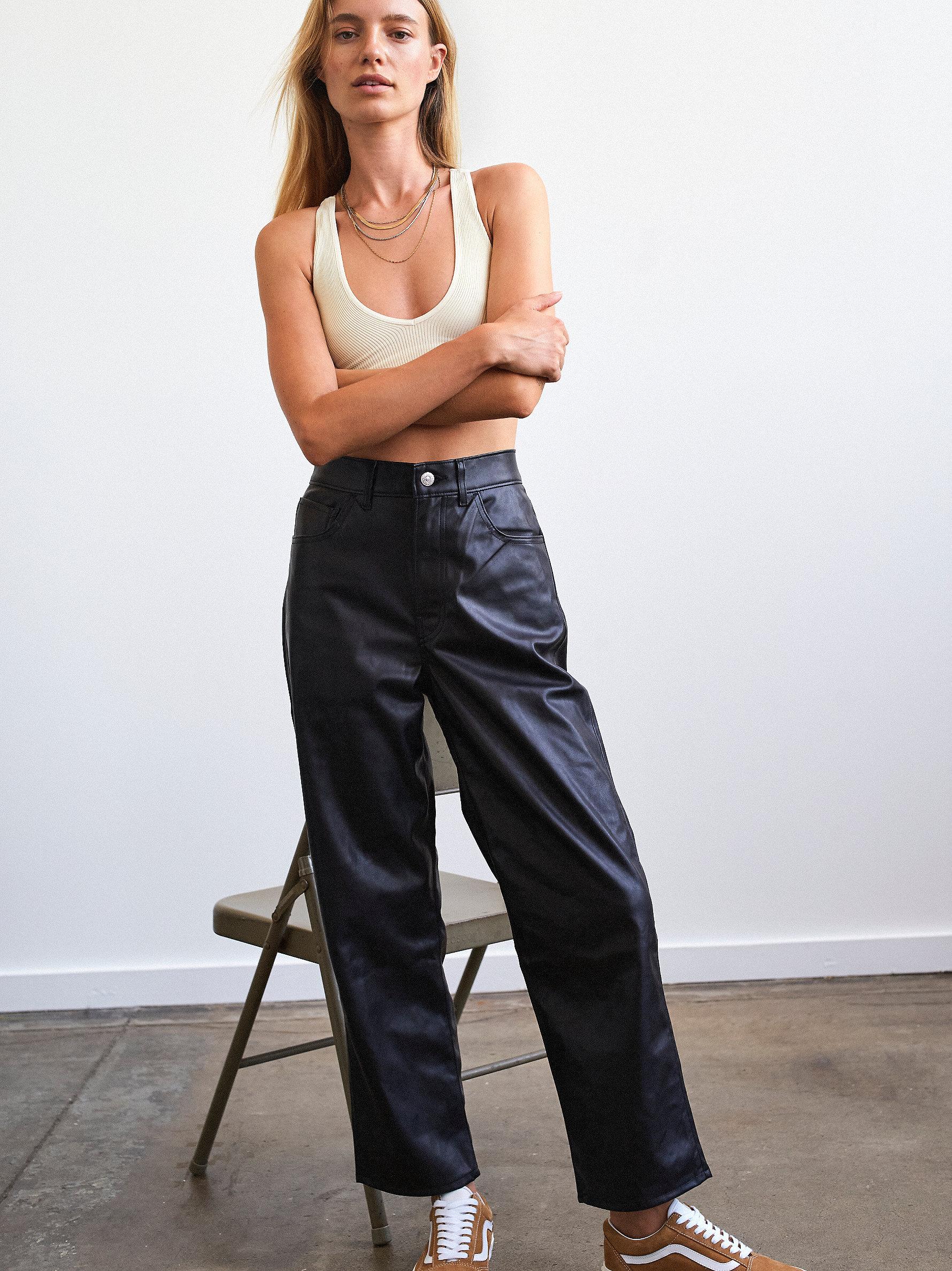 Faux Leather Ribcage Straight Jeans 