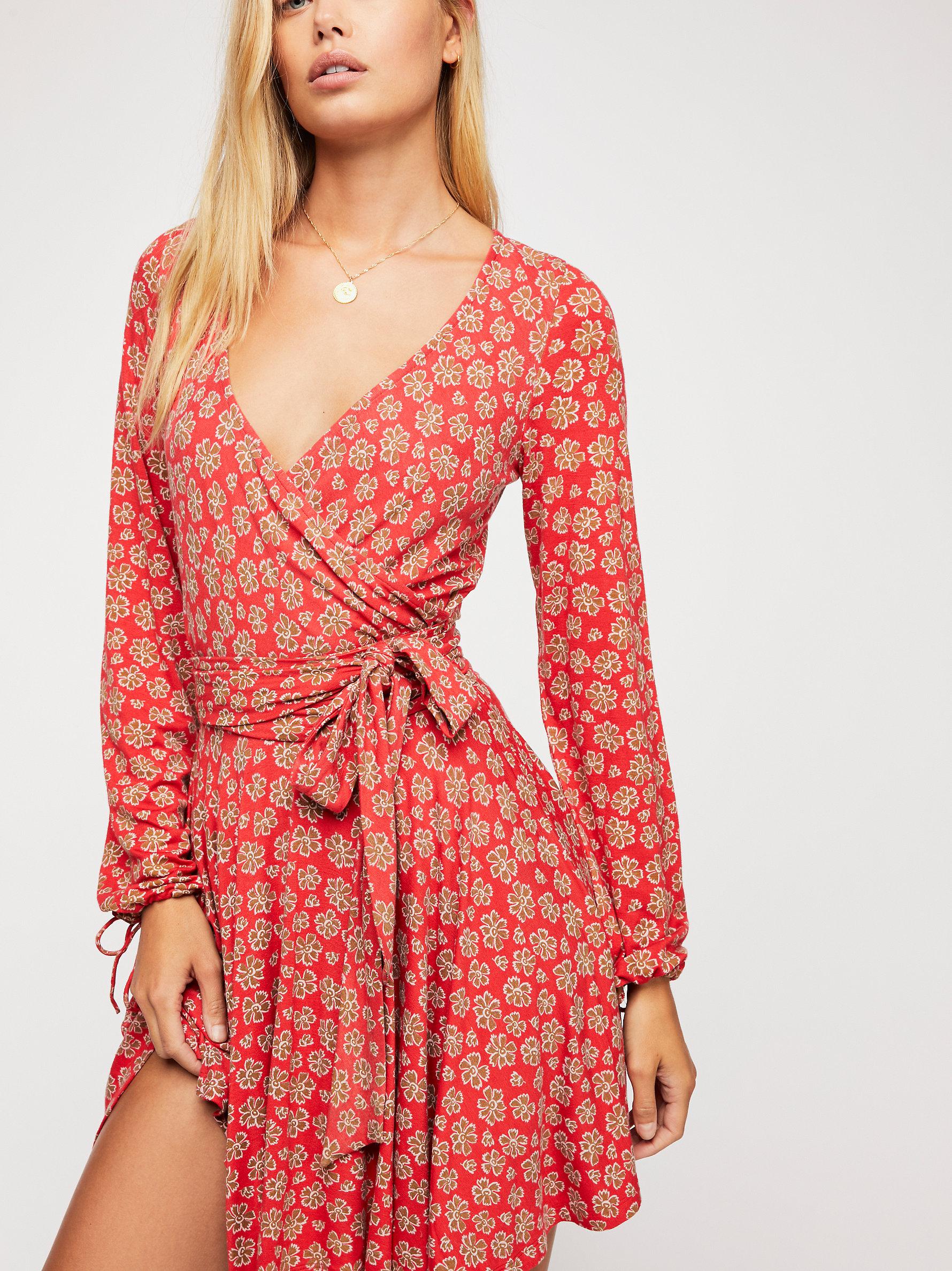 free people red wrap dress