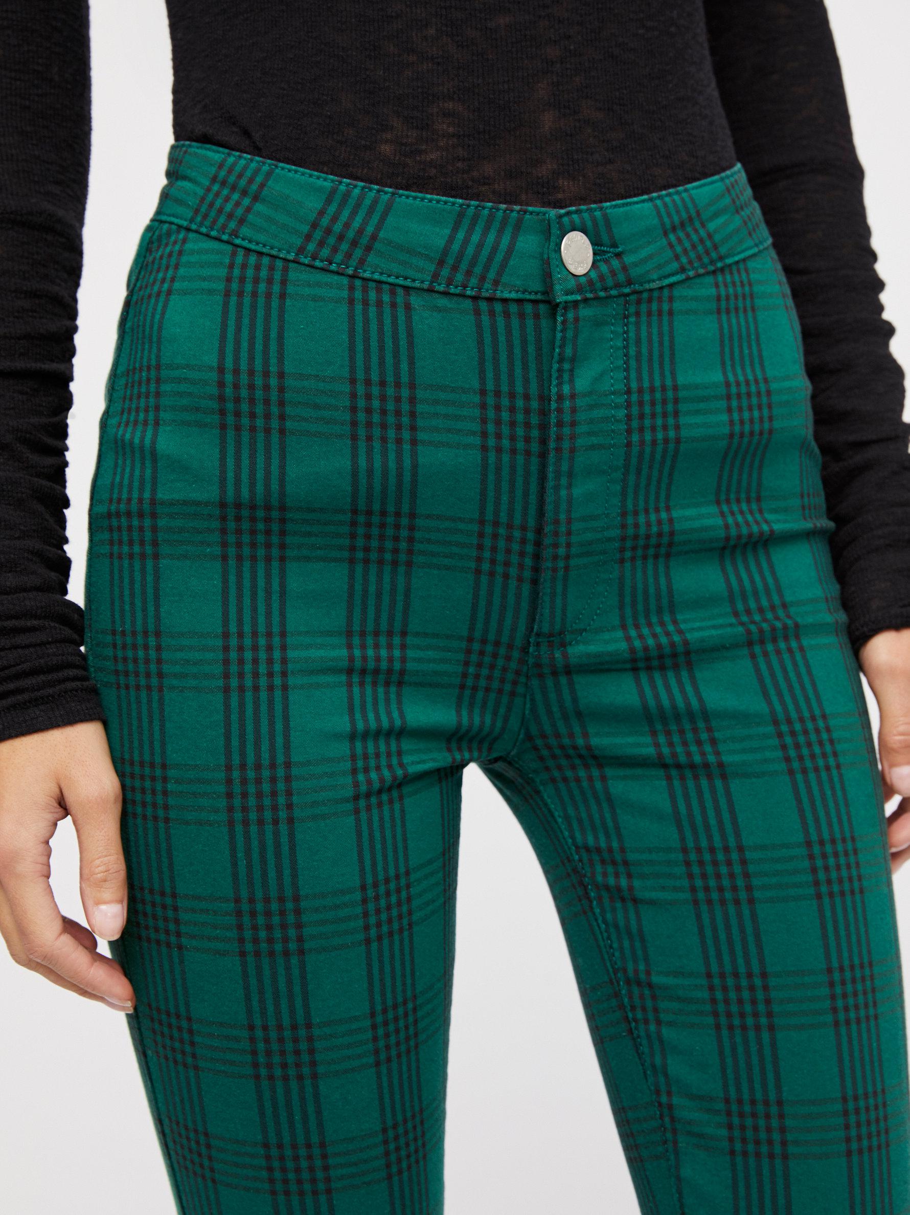 green plaid skinny pants