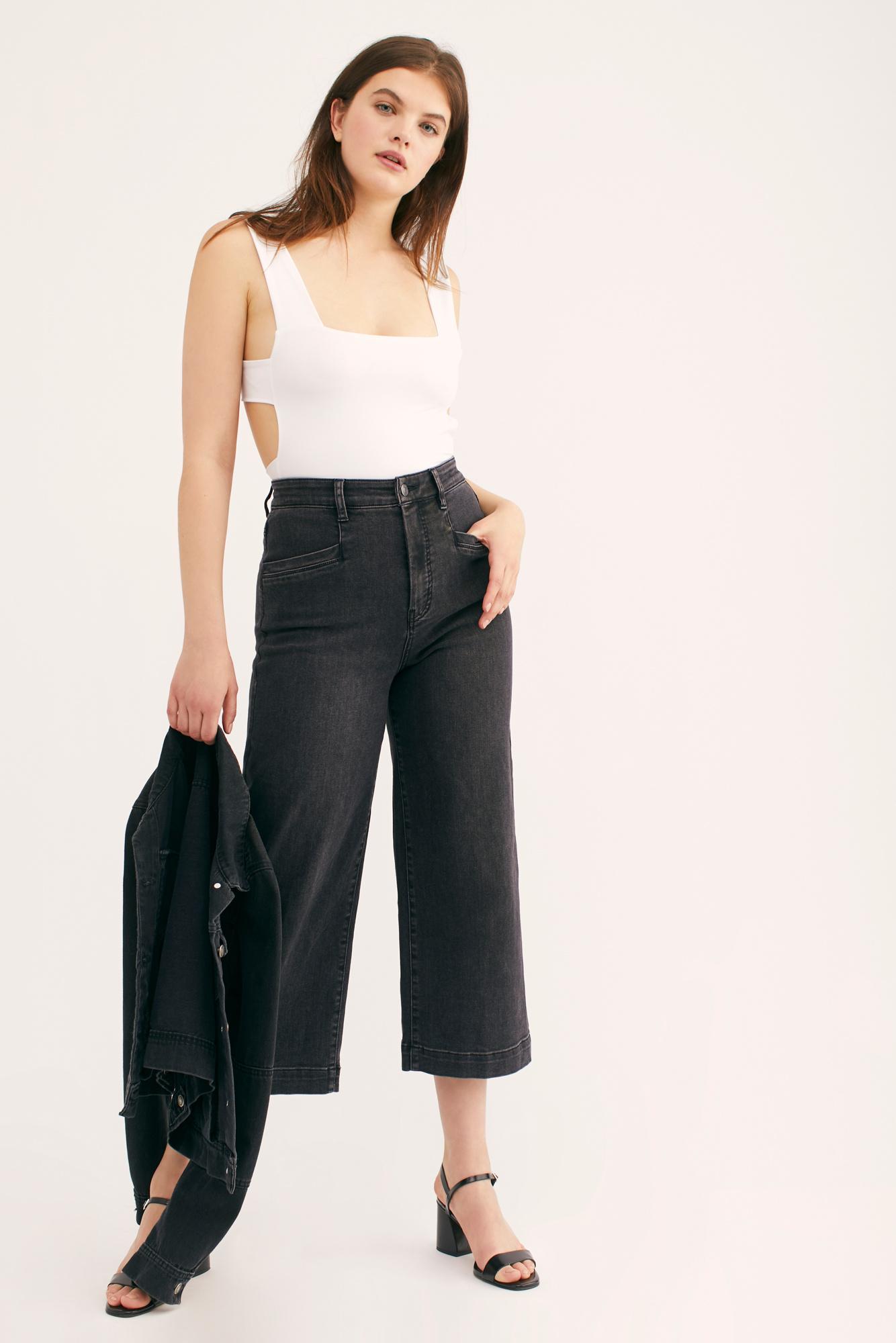 cropped wide leg jeans black