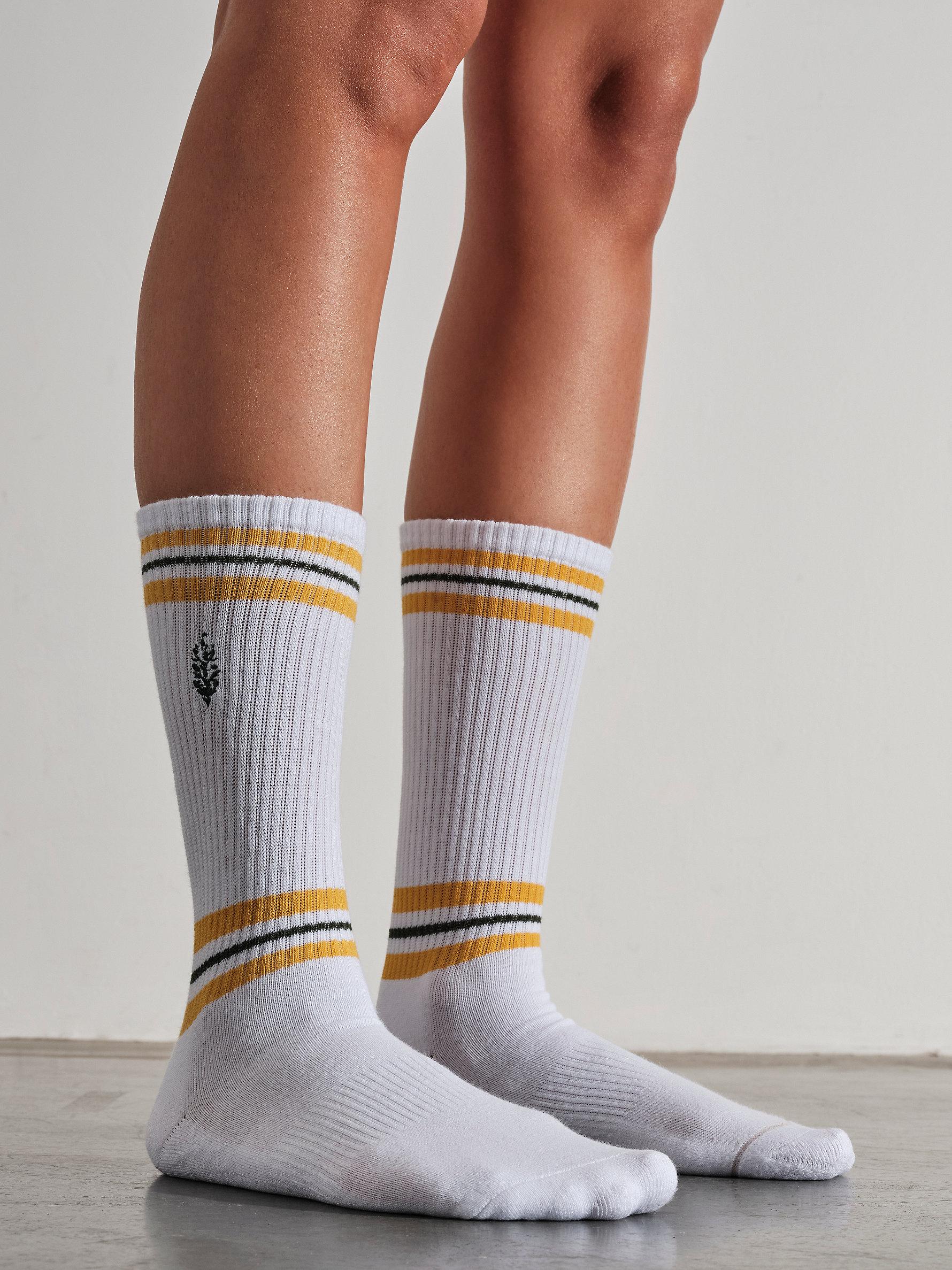 Free People Fp Movement Multi Stripe Logo Tube Socks in White / Yellow