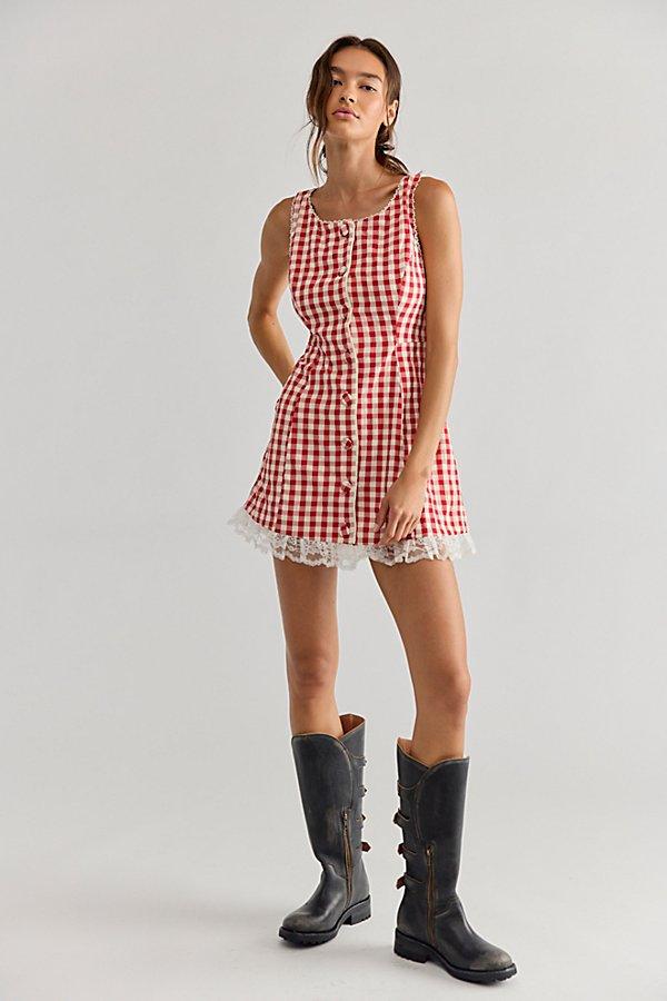 for love and lemons red gingham dress For Love & Lemons Pleated Gingham Mini Dress
