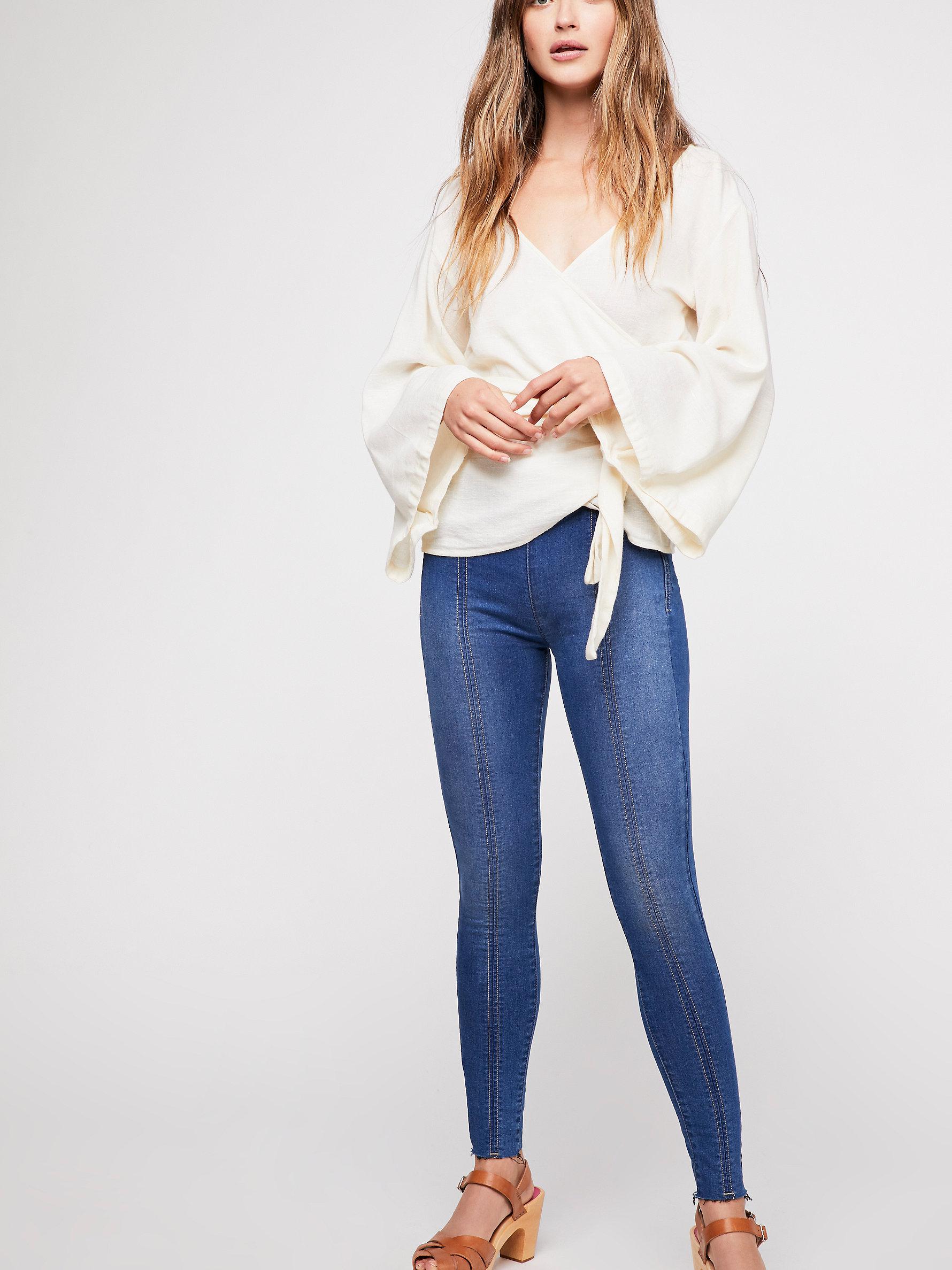 Free People Seamed Pull-on Skinny Jeans in Blue | Lyst