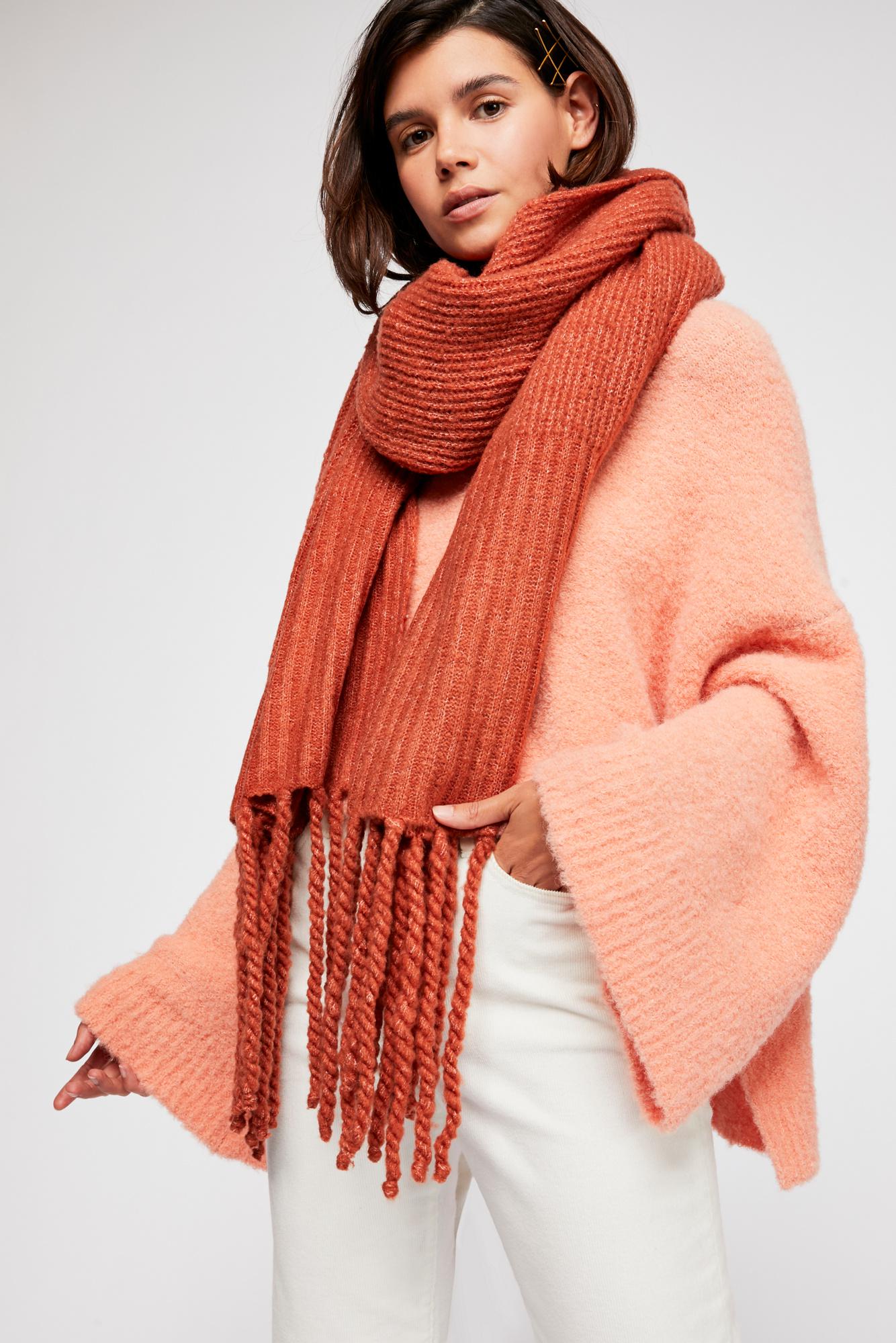 Free People Synthetic Jaden Ribbed Fringe Blanket Scarf In Orange Lyst