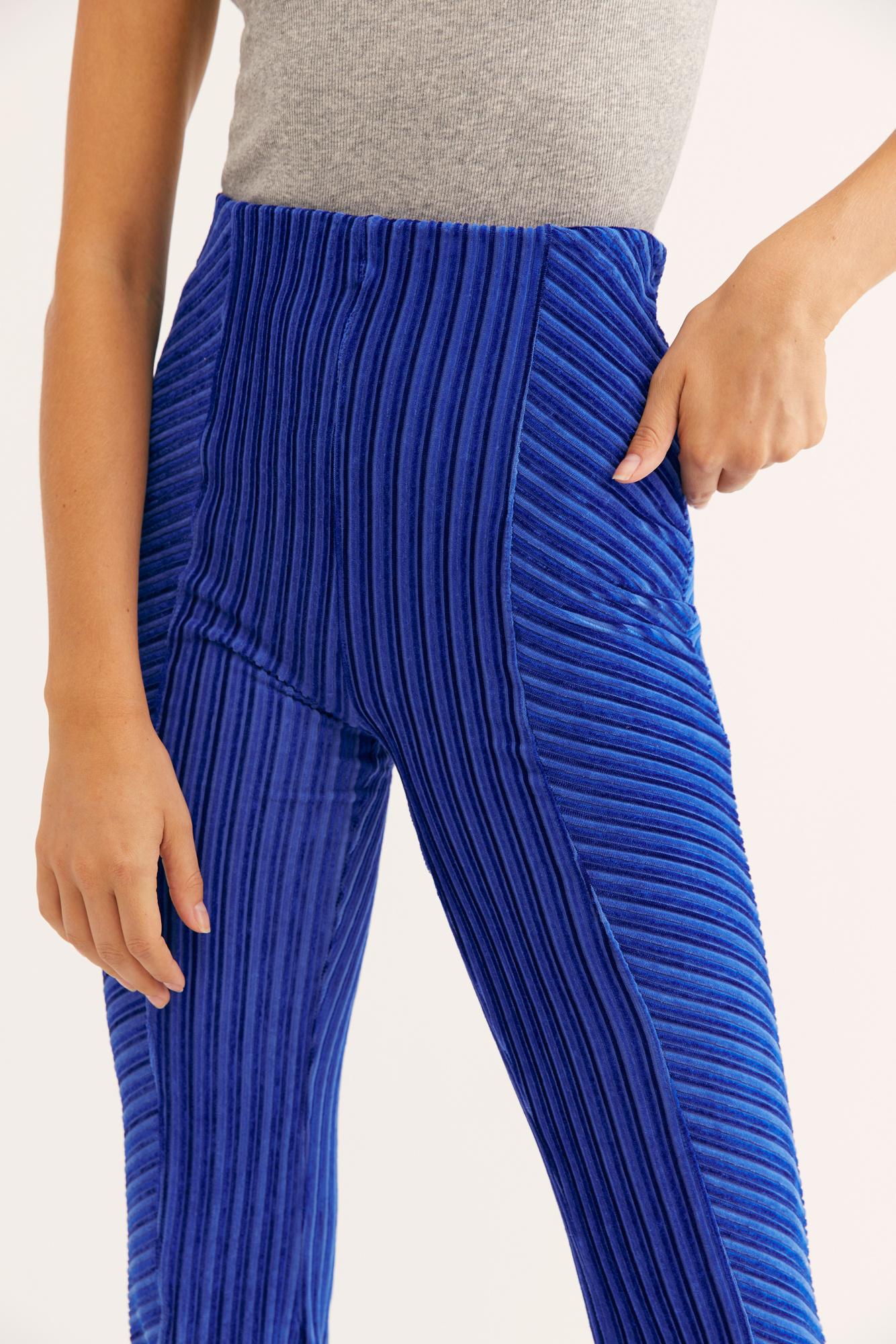 Free People Slim Pullon Velvet Flare Trousers in Electric Cobalt (Blue