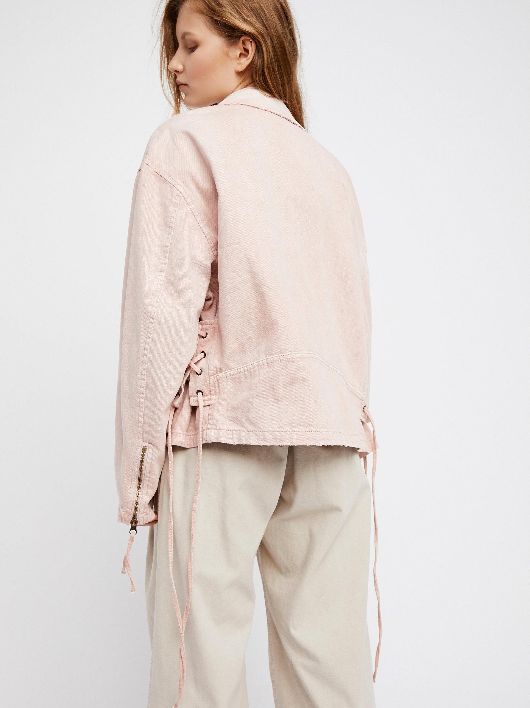 Free People Oversized Denim Moto Jacket 