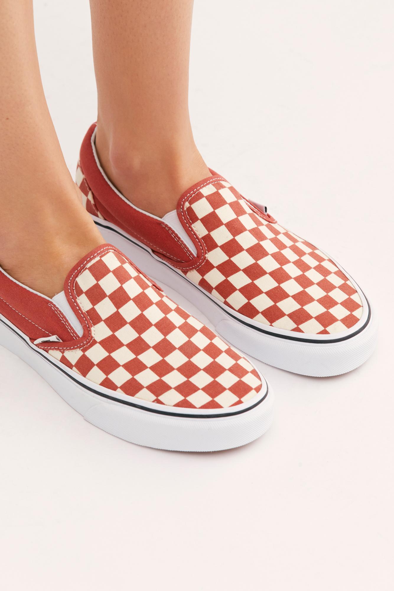 red checkered slip ons