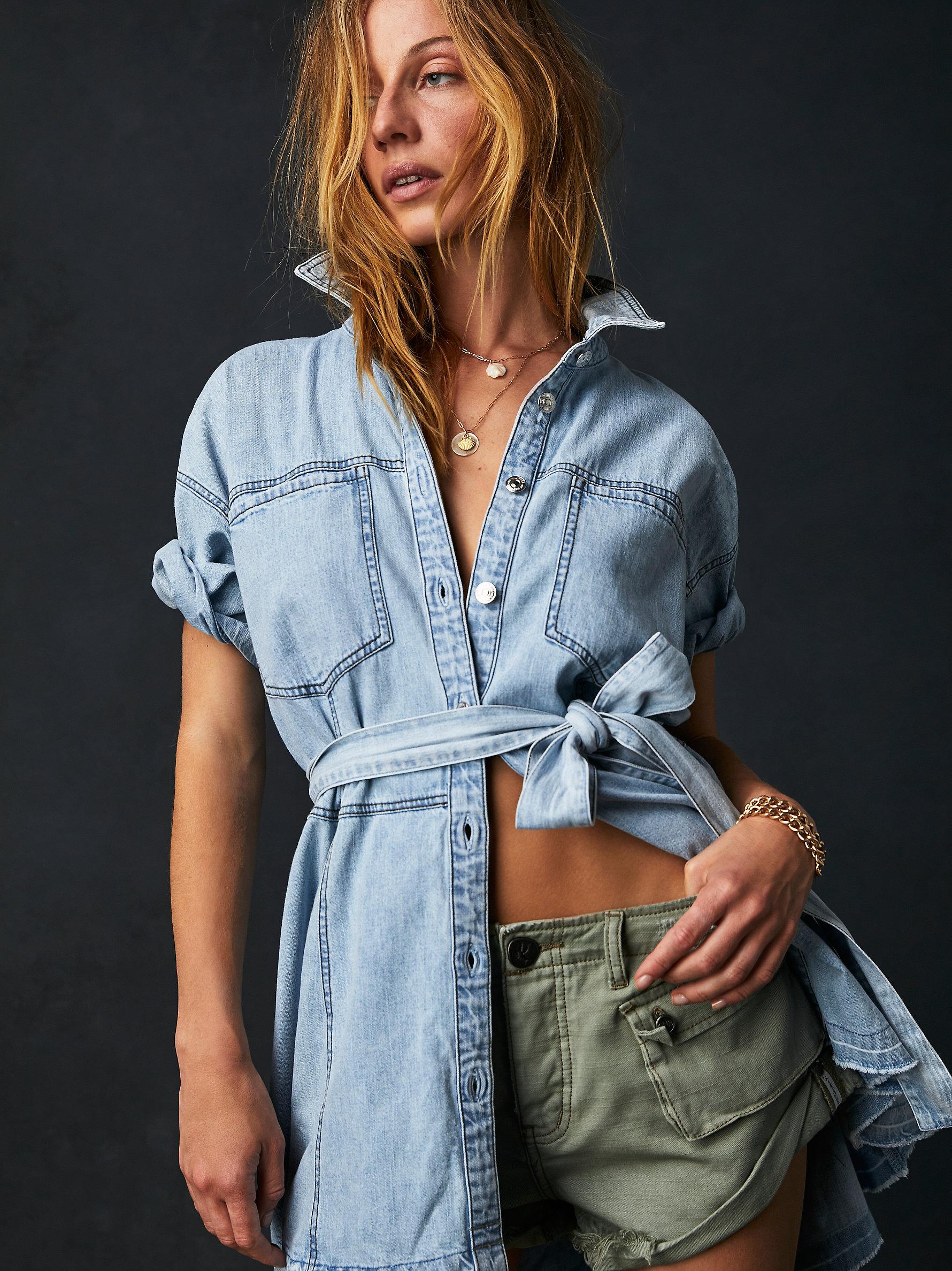 Free People We The Free Jenny Denim Tunic in Blue | Lyst