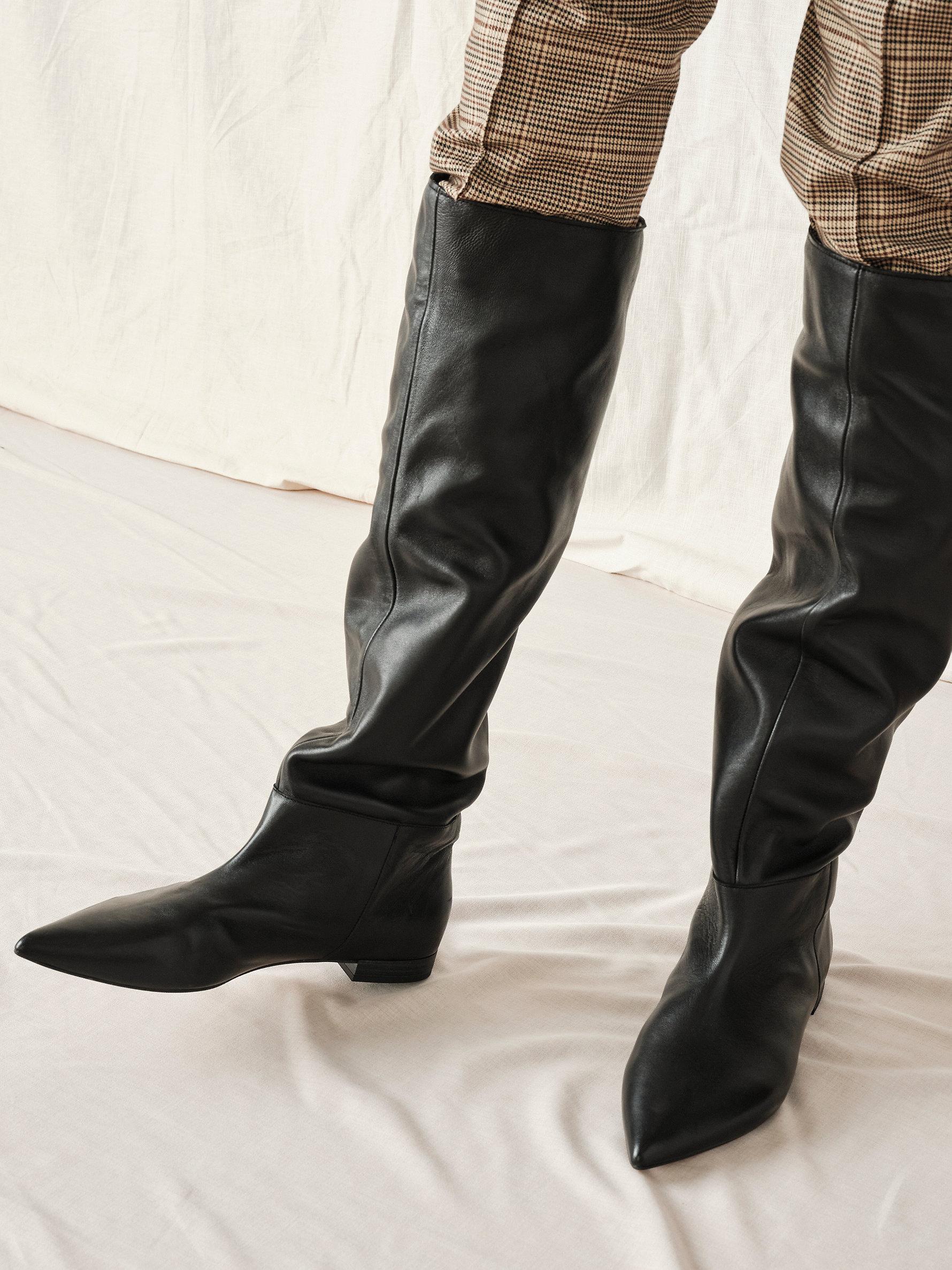 Free People Leather Hawley Tall Slouch Boots in Black | Lyst