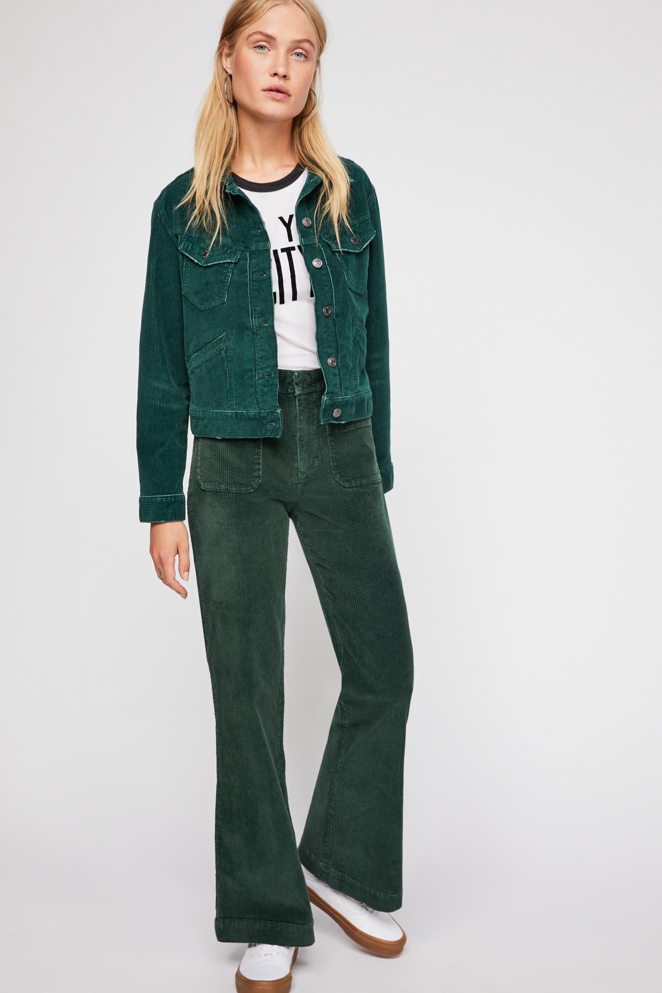 hip hugging flare cord pants