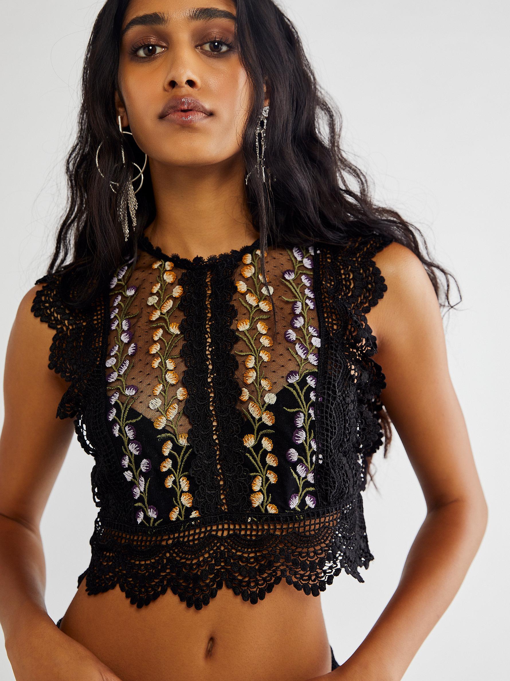Lace Bisoux Dotted Mesh Crop 