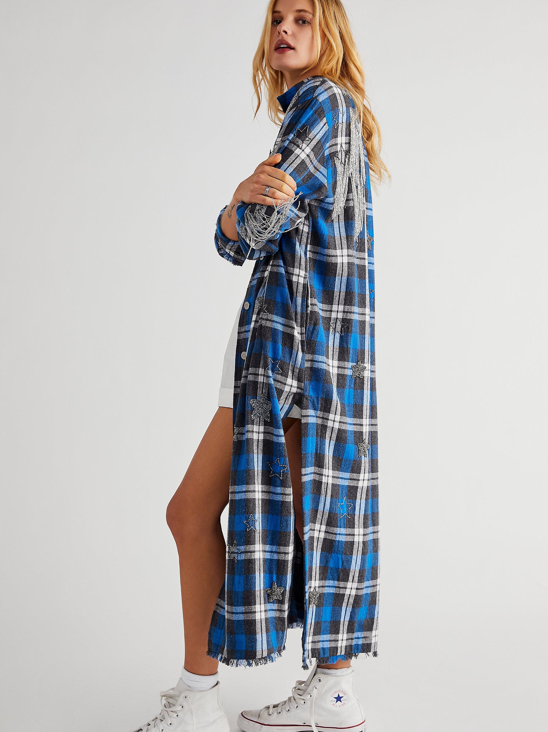 Free People Heavenly Plaid Jacket in Blue | Lyst