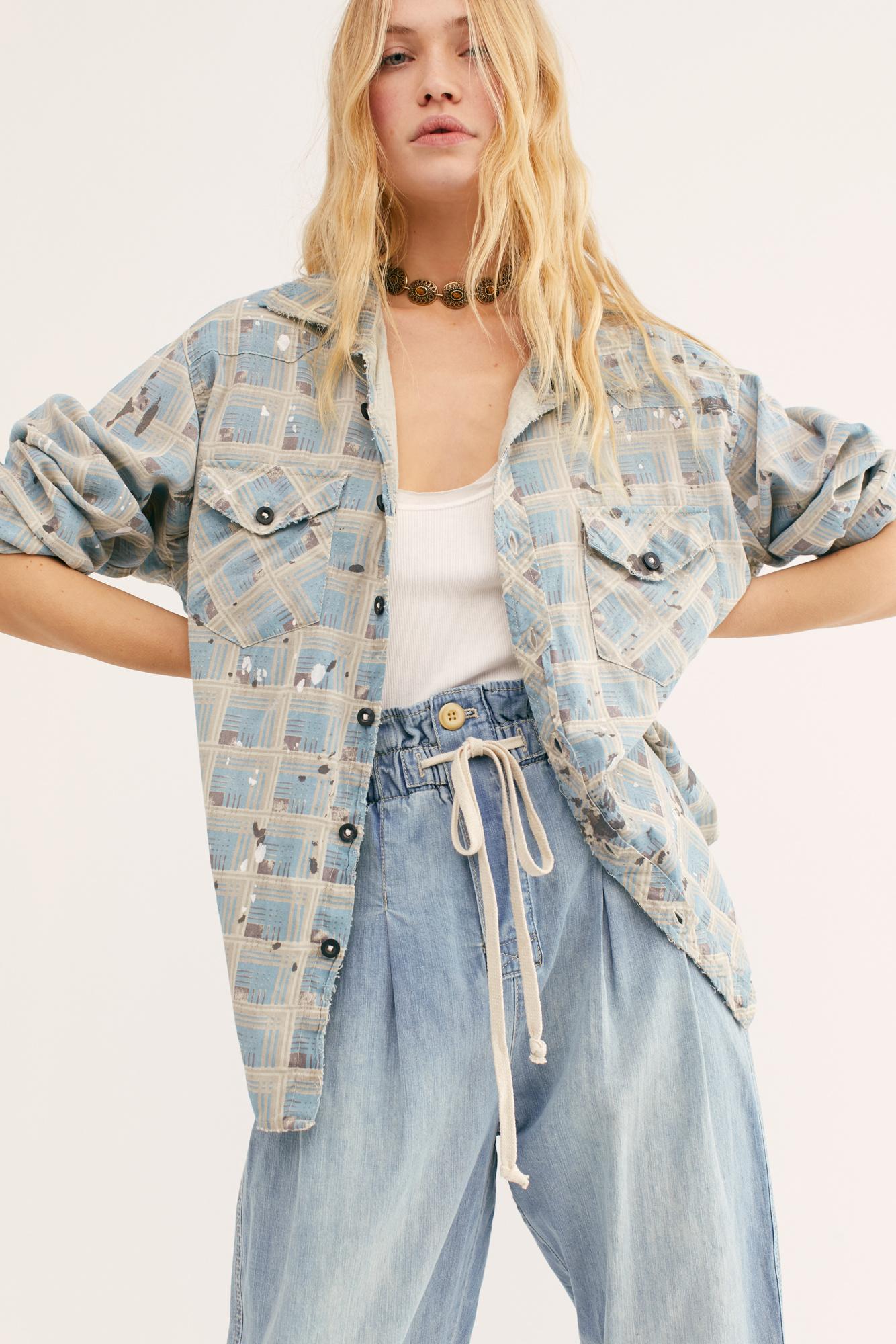 Free People Cotton Kelly Western Plaid Shirt By Magnolia Pearl in Blue ...