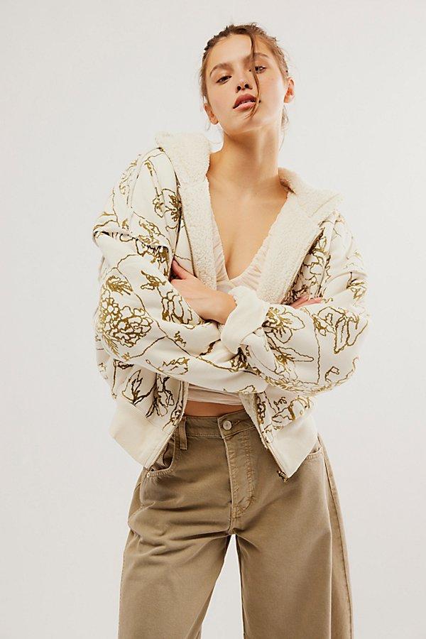 Free People Opal Swing Printed Denim Jacket Ivory Combo / S