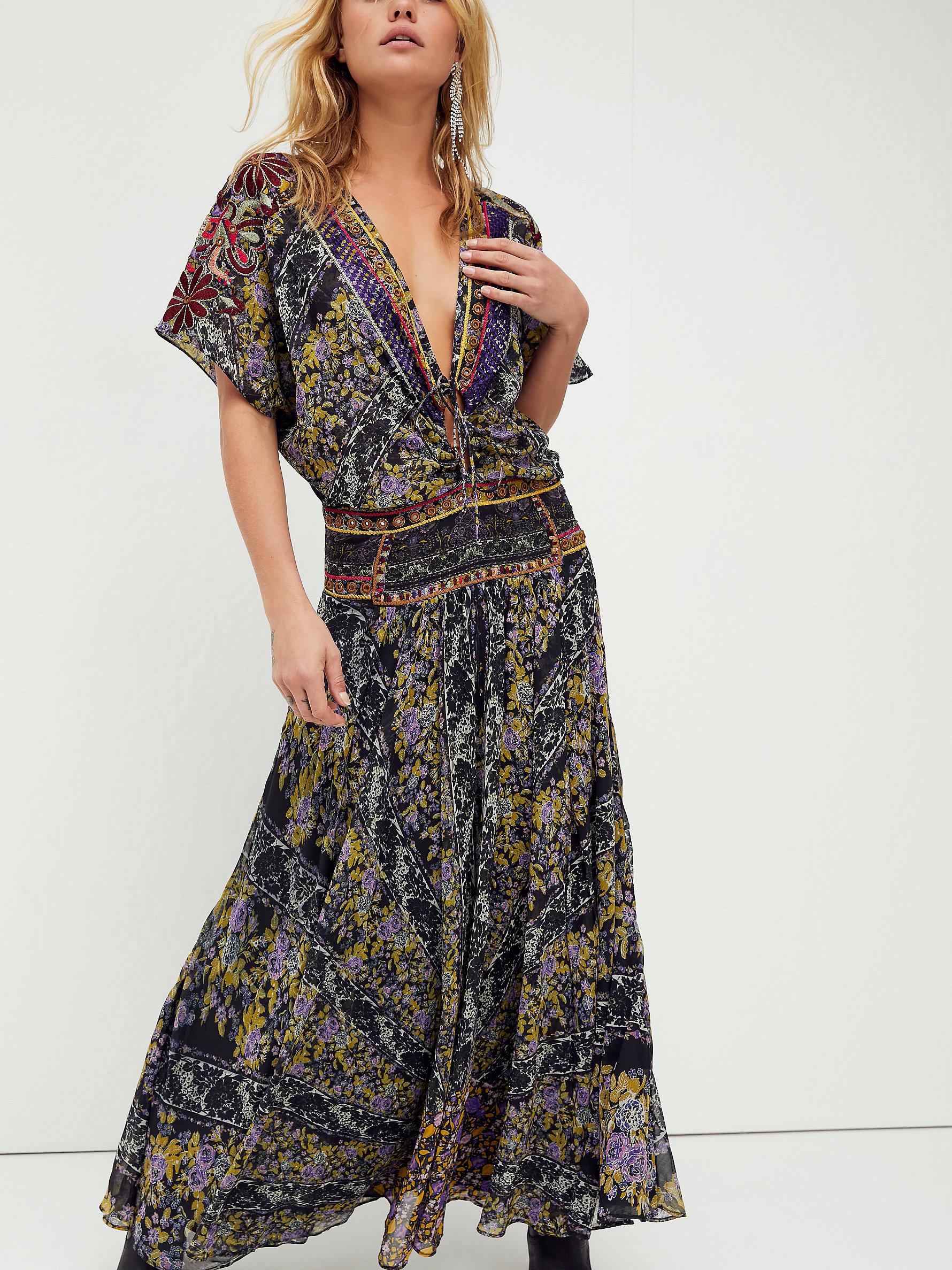 Free People Furnished Floral Maxi Dress in Black | Lyst
