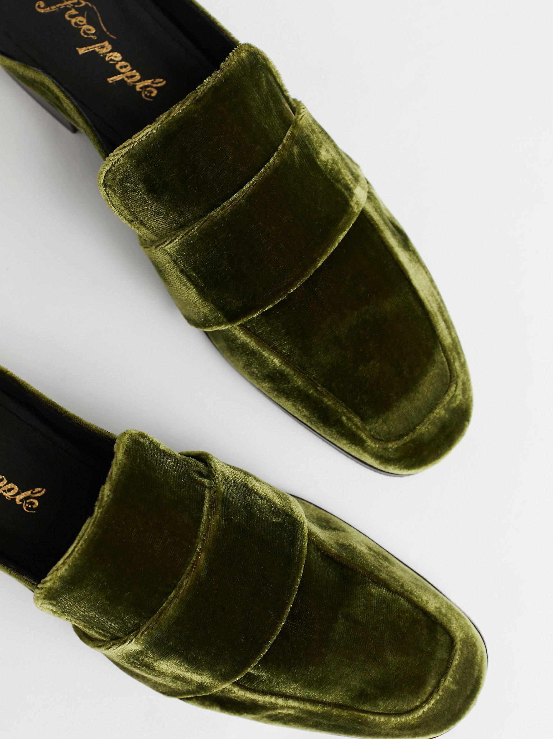 emerald green velvet loafers