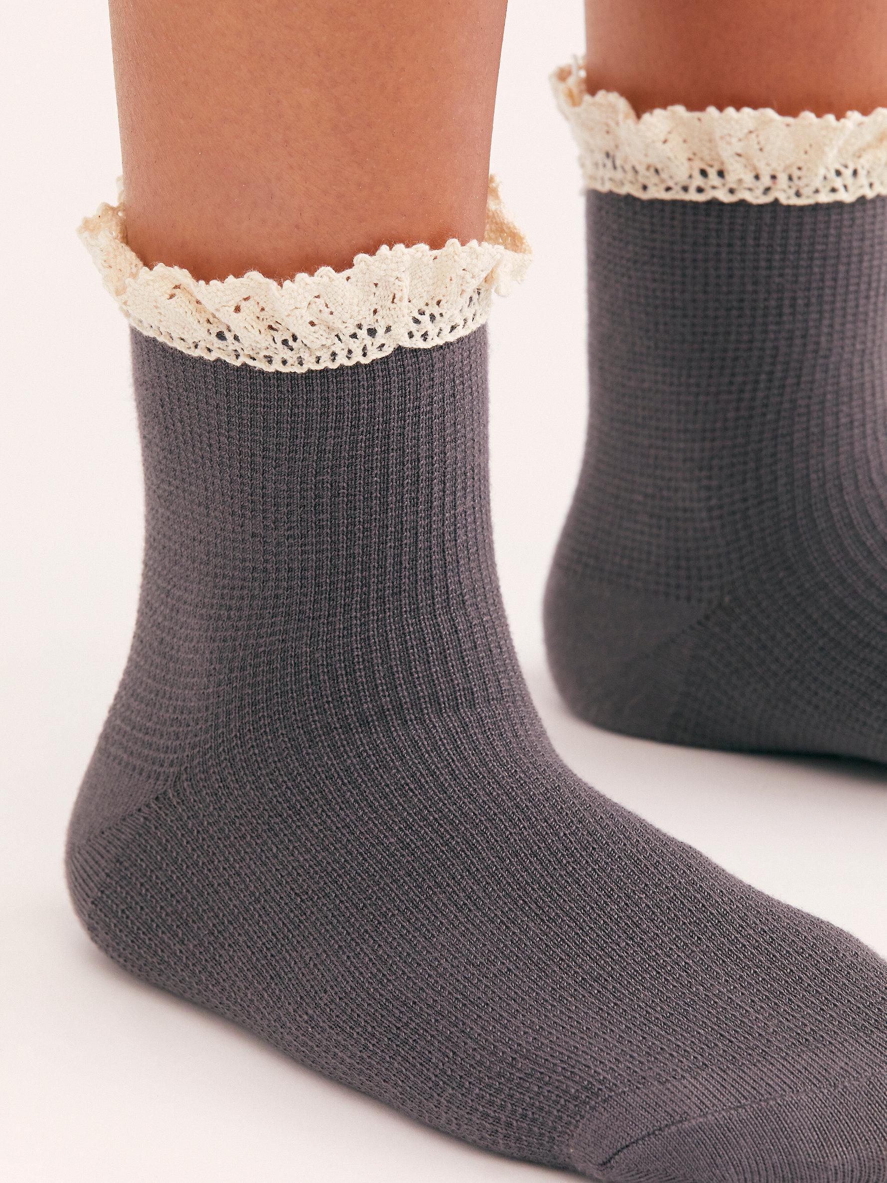 Free People Lace Beloved Waffle Knit Ankle Socks in Gray Lyst