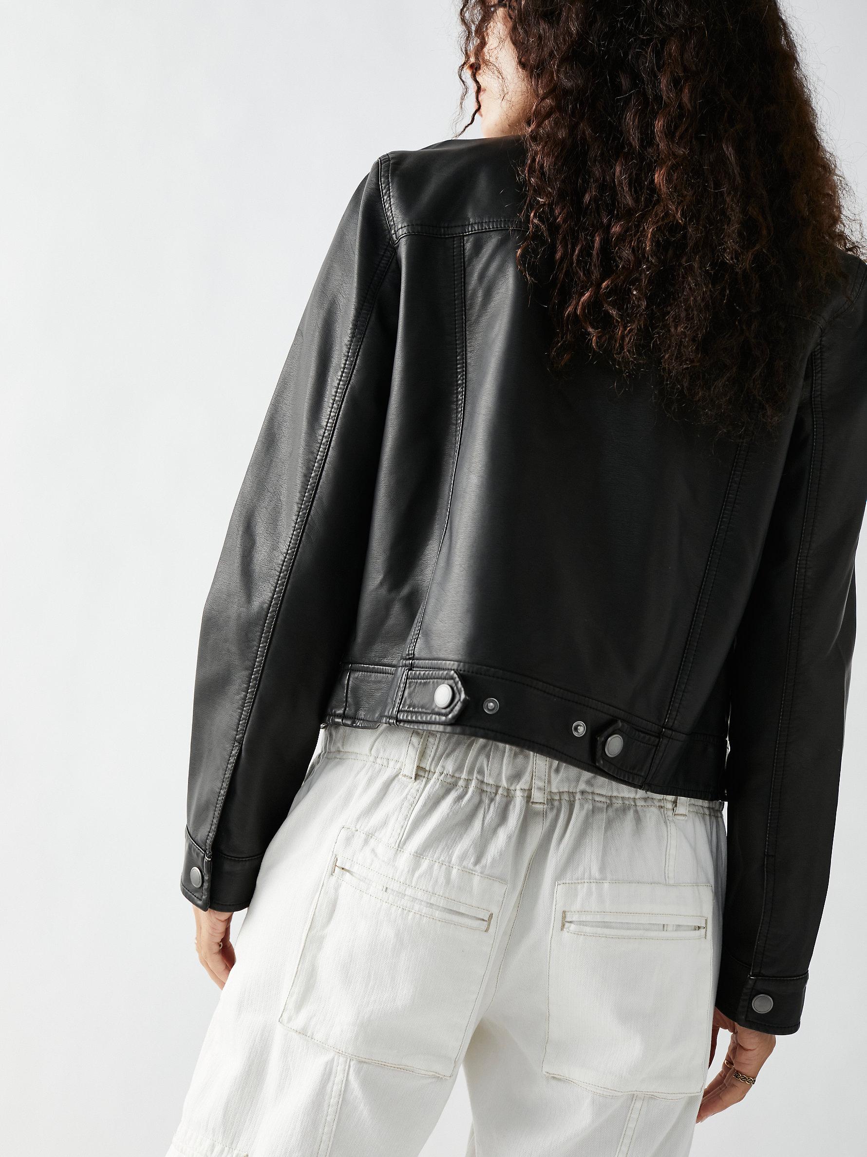 Free People Emma Shrunken Vegan Moto Jacket in Black | Lyst