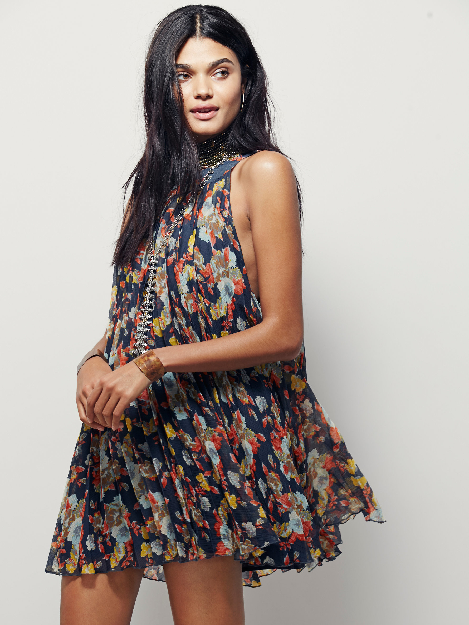 Synthetic Floral Pleated Mini Dress | Lyst