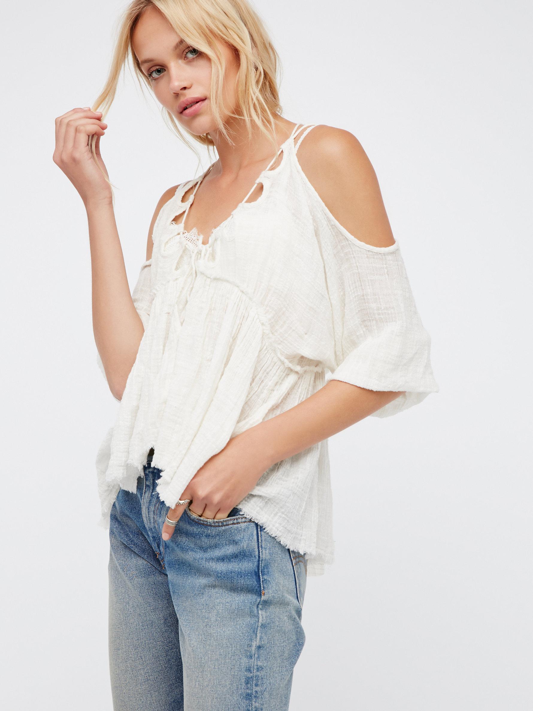 Free People Cotton Fp One Monarch Gauze Top in White | Lyst