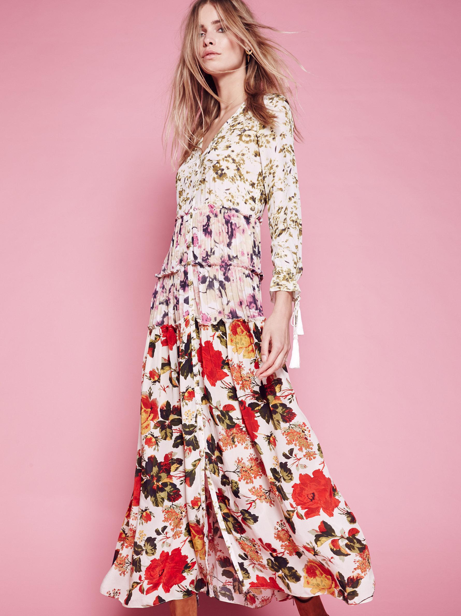 Free People Synthetic Mixed Floral Maxi Dress in Pink - Lyst