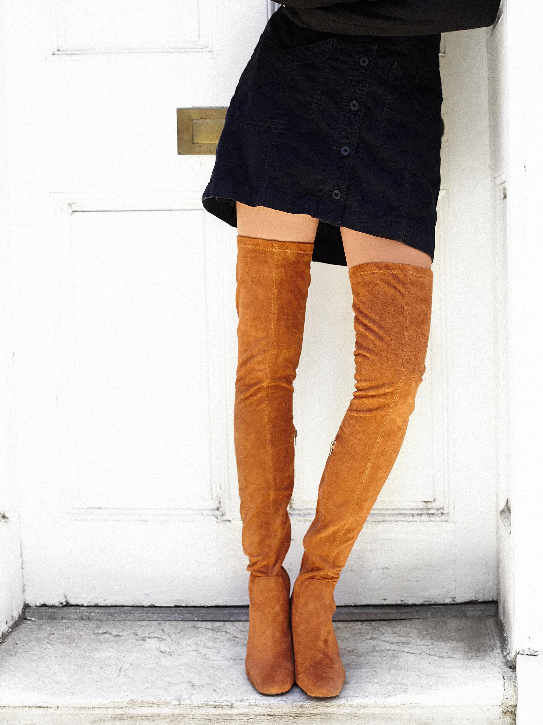 orange suede thigh high boots