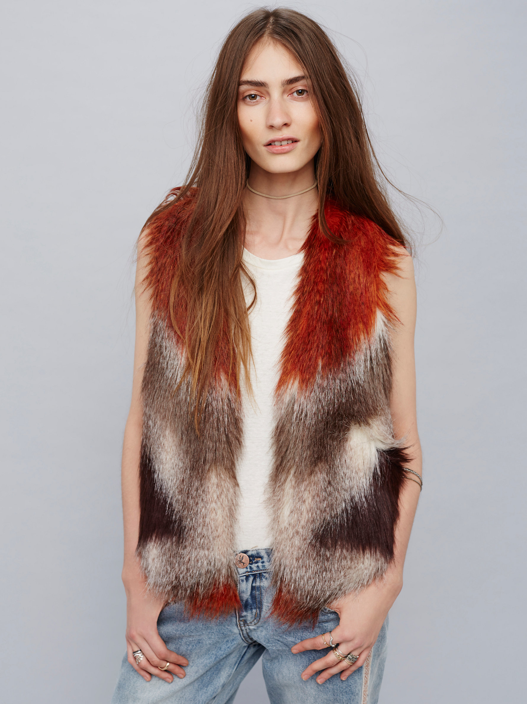 Free People Pattern Faux Fur Vest Lyst