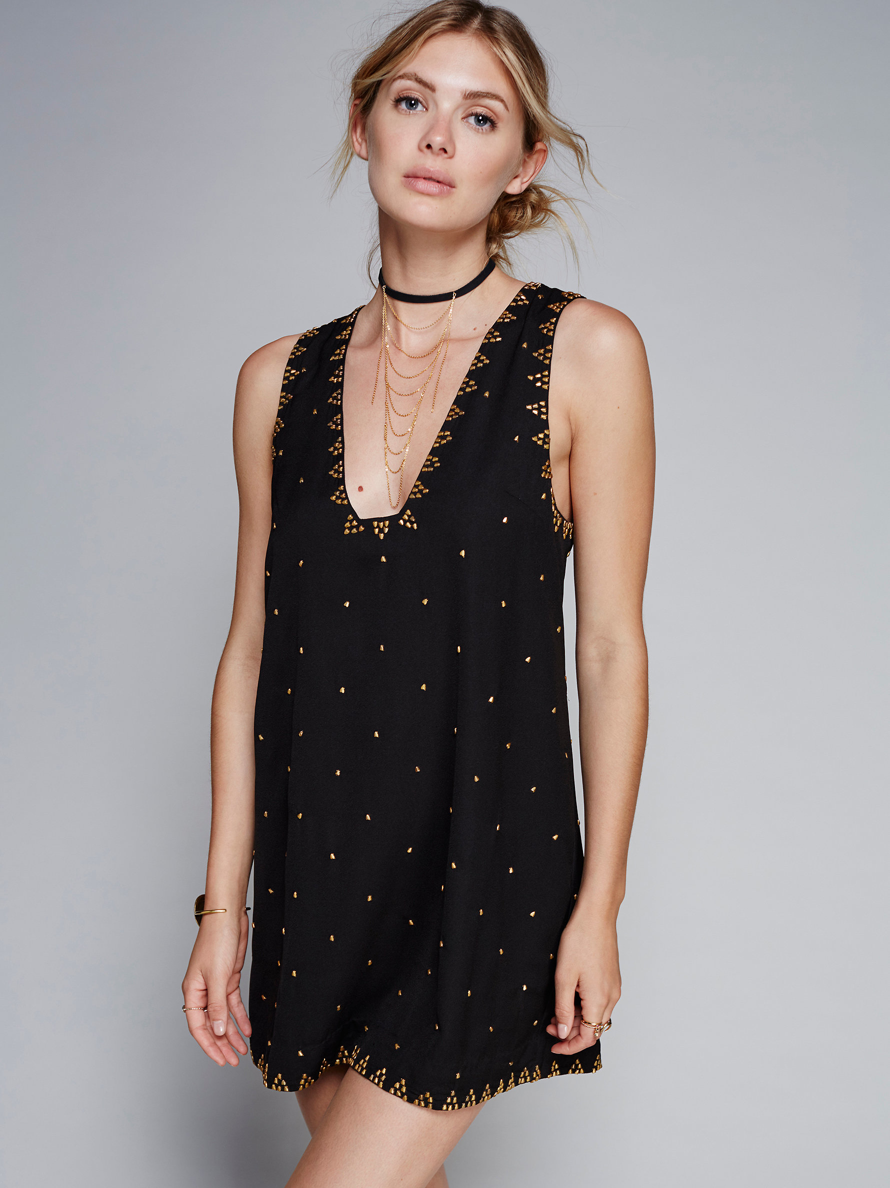 Free People Synthetic Soho Studded Shift Dress in Black - Lyst