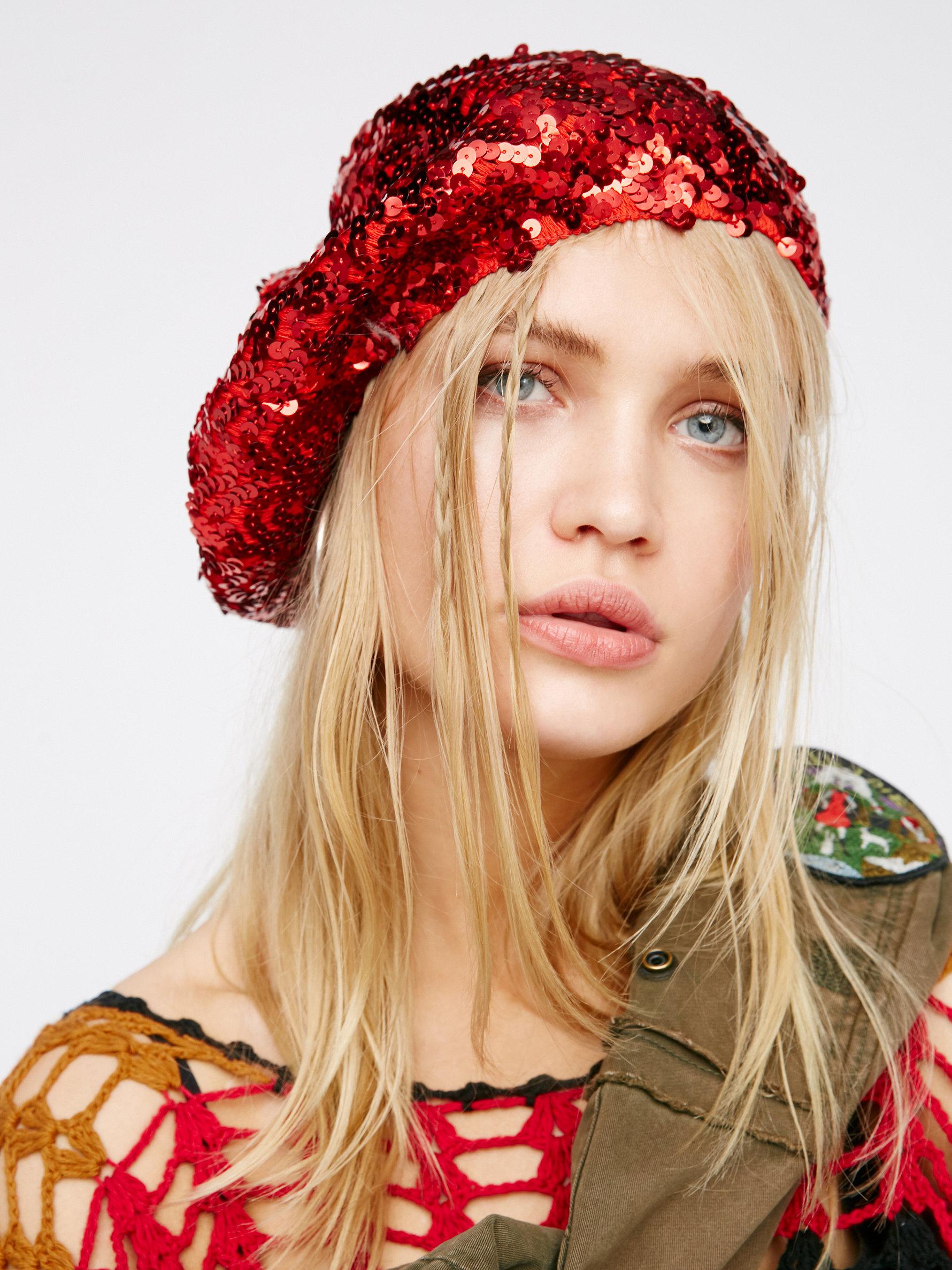 red sequin beret