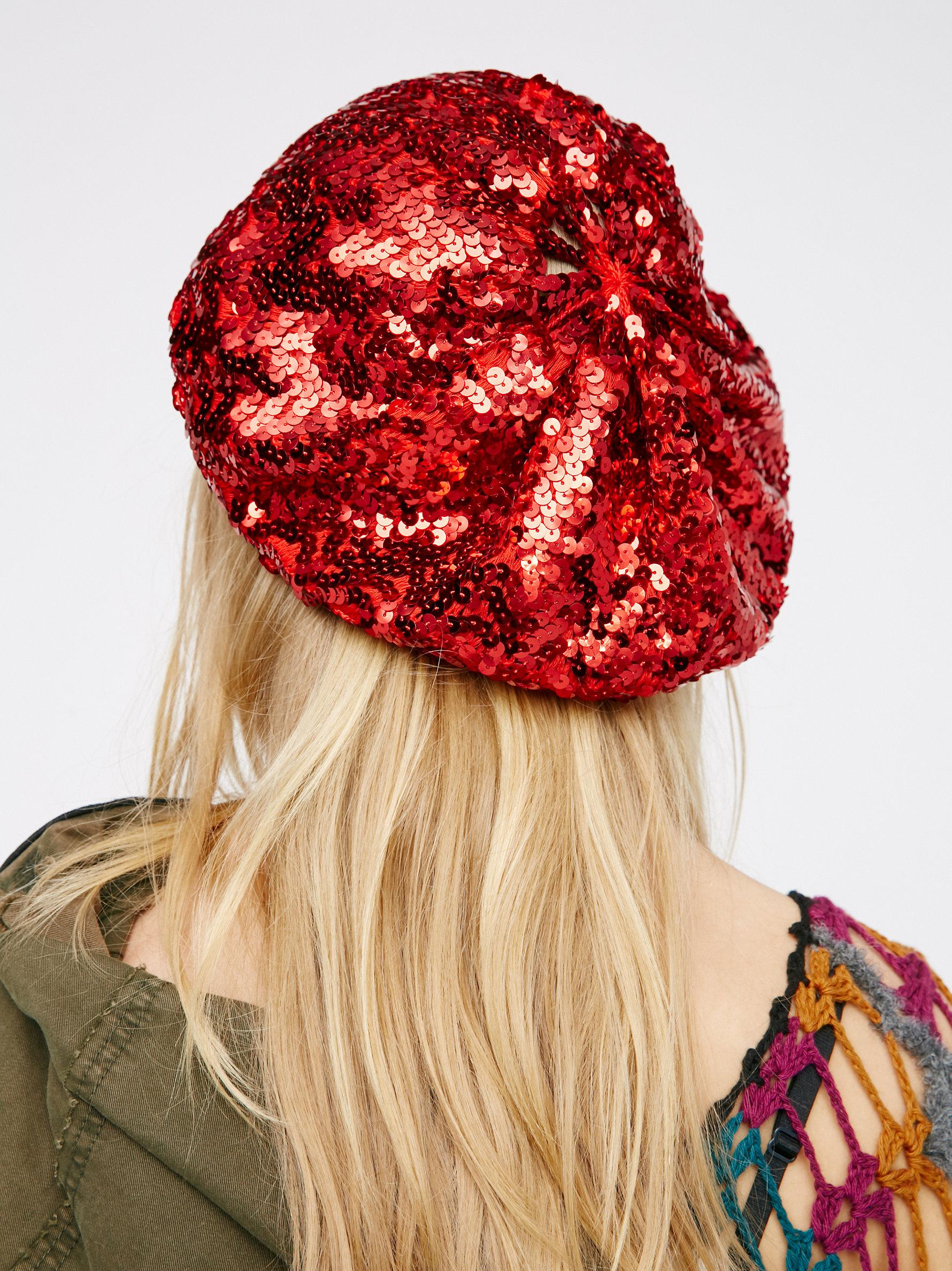 red sequin beret