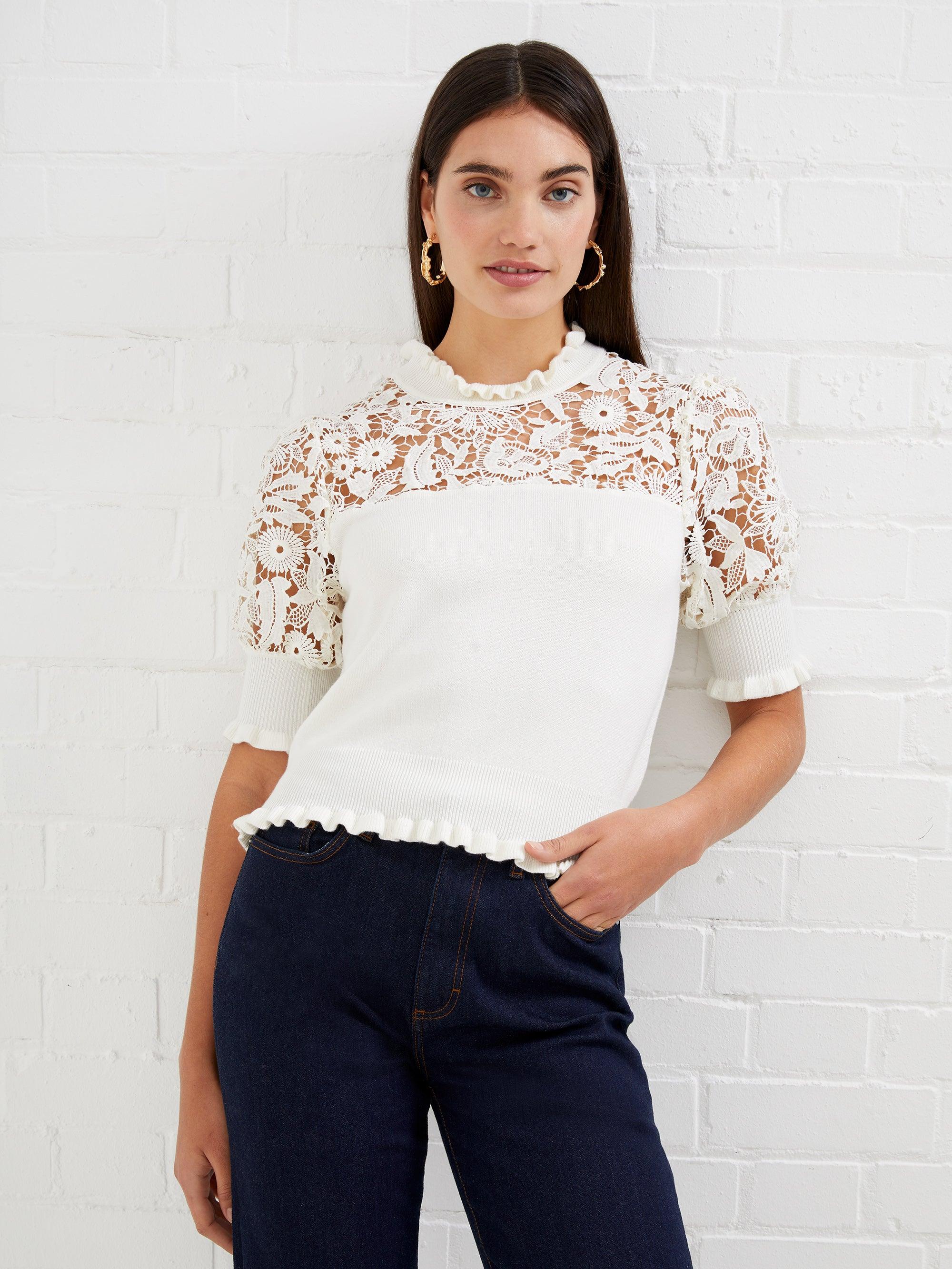 French Connection Core Crochet Lace Mix Top in White | Lyst UK