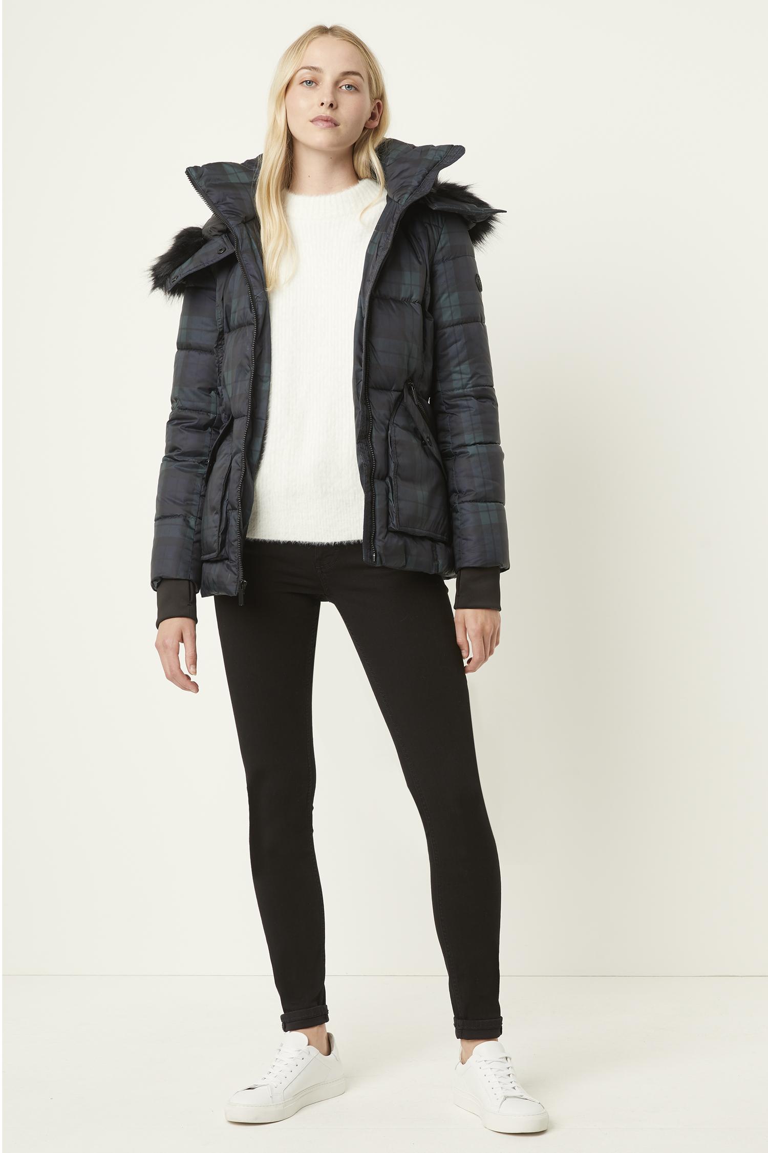 French Connection Synthetic Plaid Puffer Coat in Navy/Green (Blue) Lyst