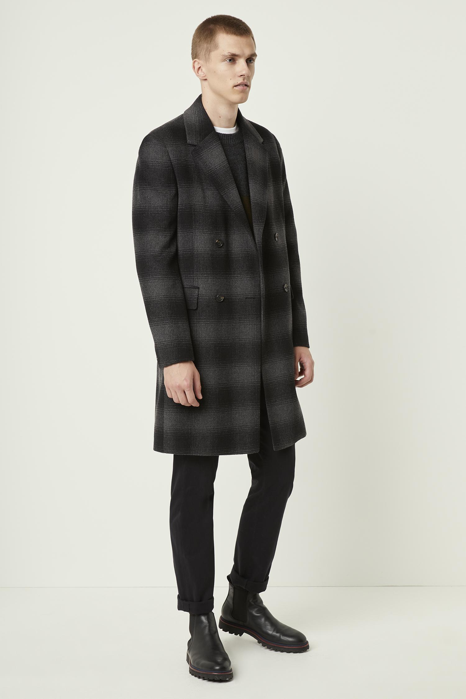 French Connection Wool Check Double Breasted Coat in Gray/ Black Check ...