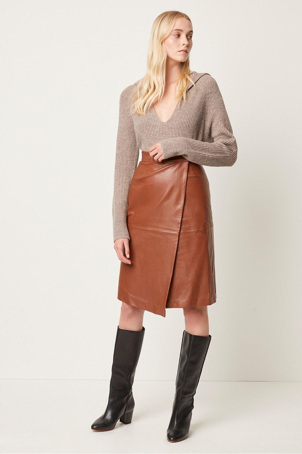 French Connection Abri Leather Wrap Skirt in Brown Lyst