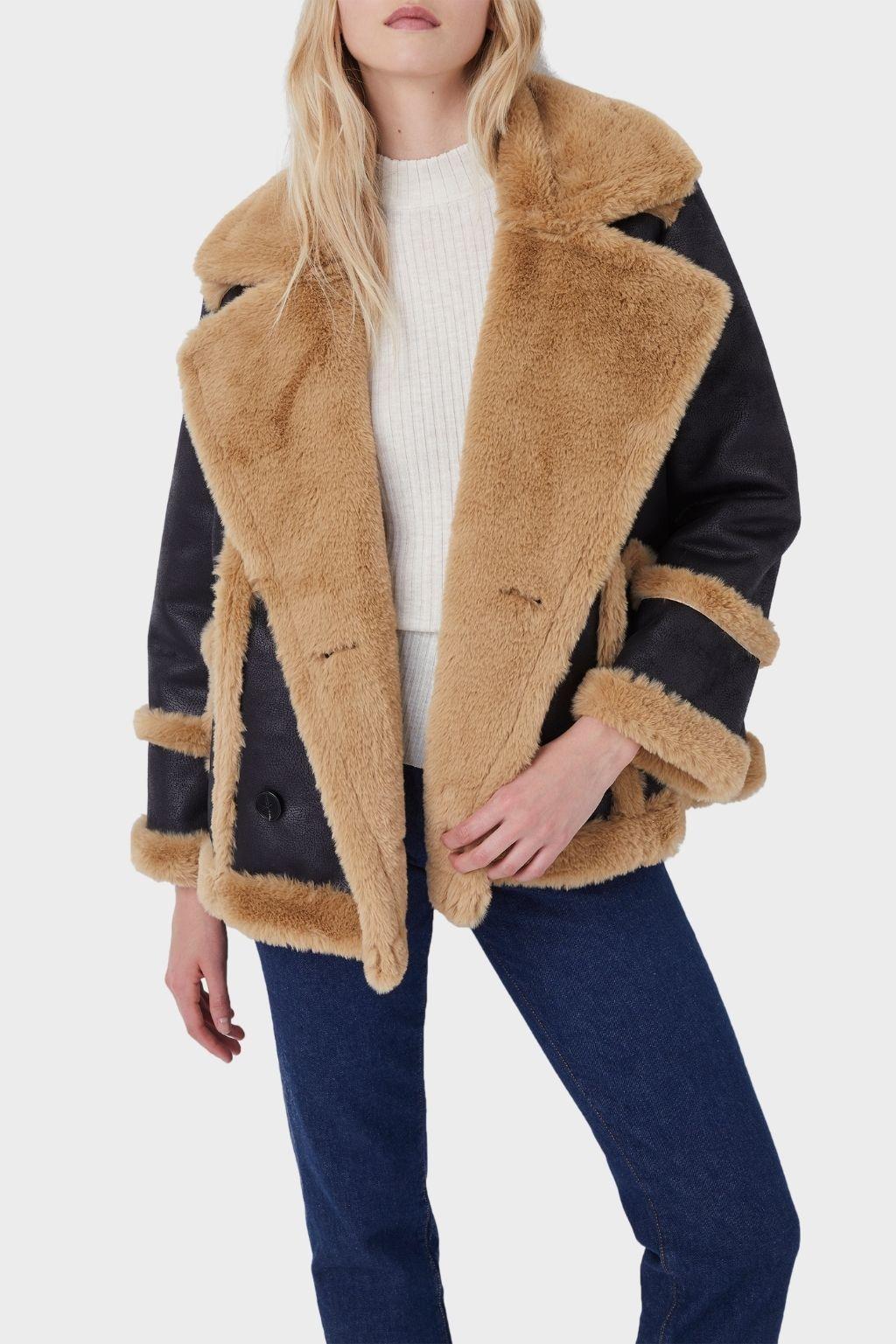 French Connection Belen Faux Fur Double Breast Coat - Lyst