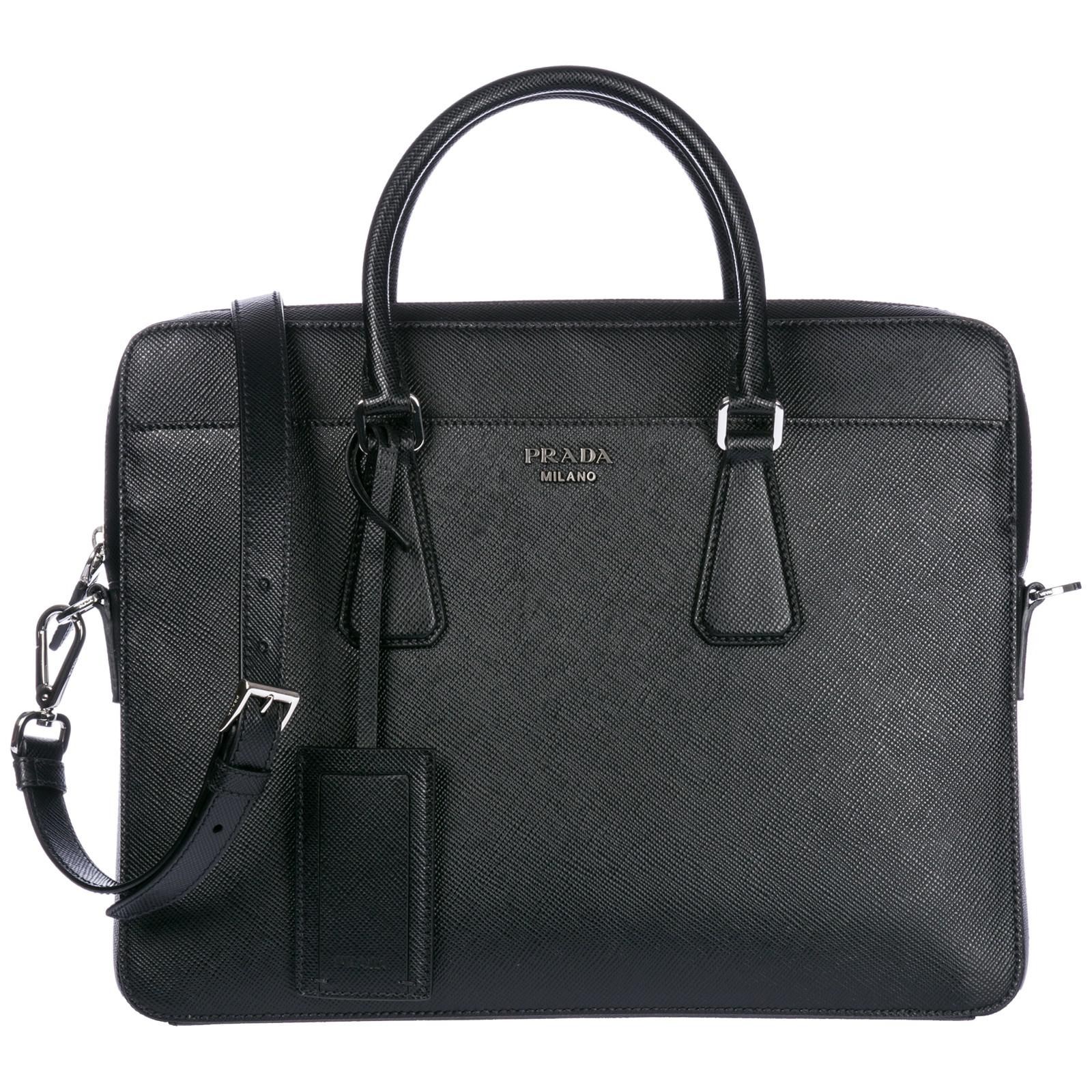 Prada Briefcase Attaché Case Laptop Pc Bag Leather in Nero (Black) for