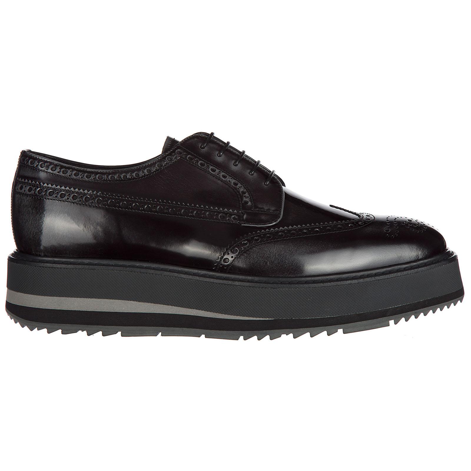 Prada Men's Classic Leather Lace Up Laced Formal Shoes Derby in Black ...