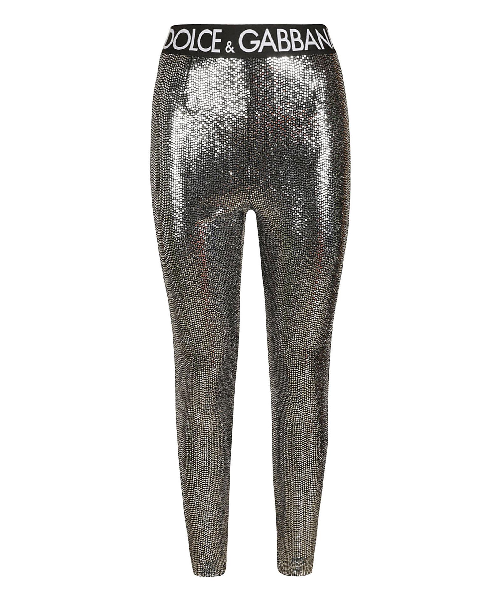 Dolce & Gabbana Logo Waist Metallic Leggings in Grey