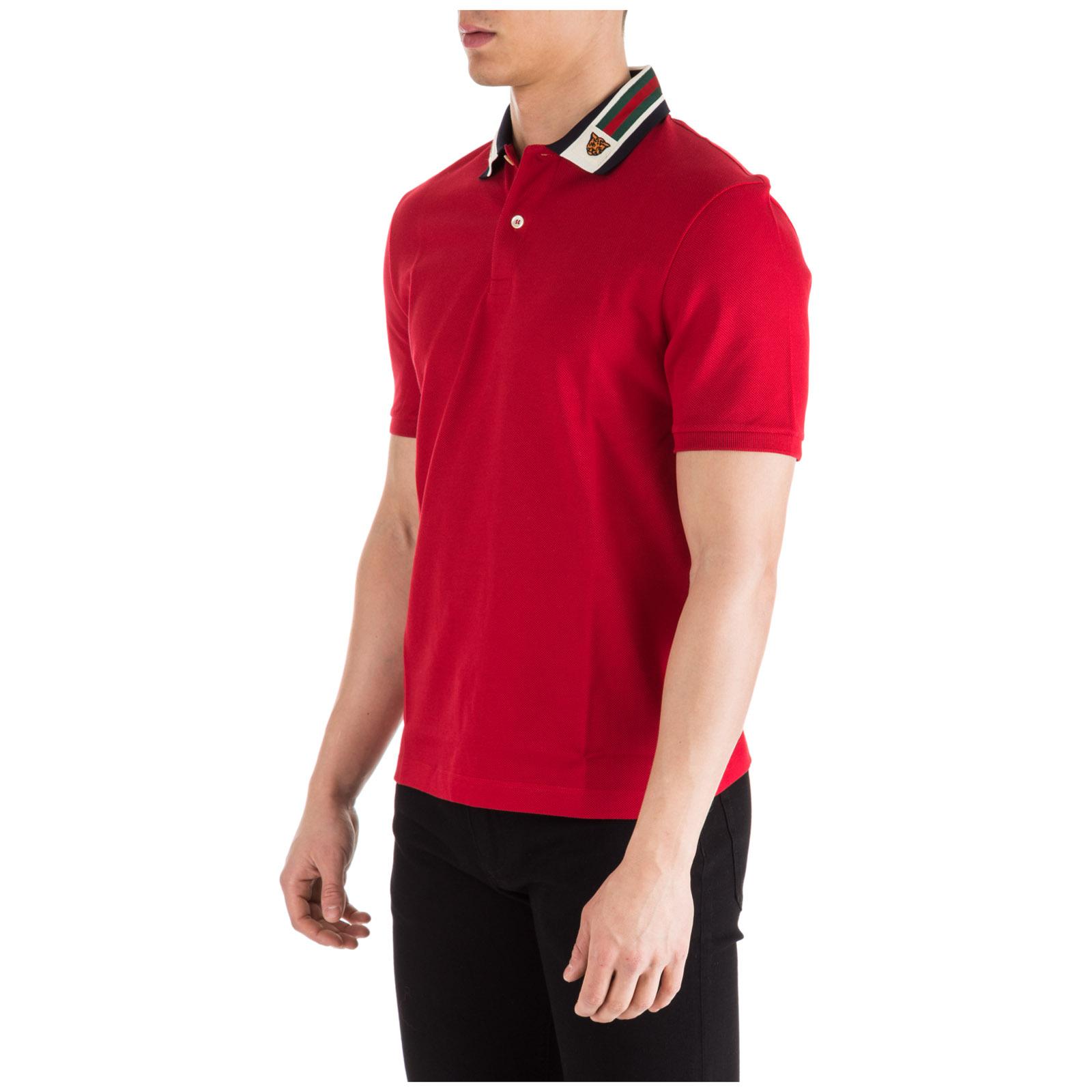 Gucci Web Collar Polo Shirt in Red for Men | Lyst UK