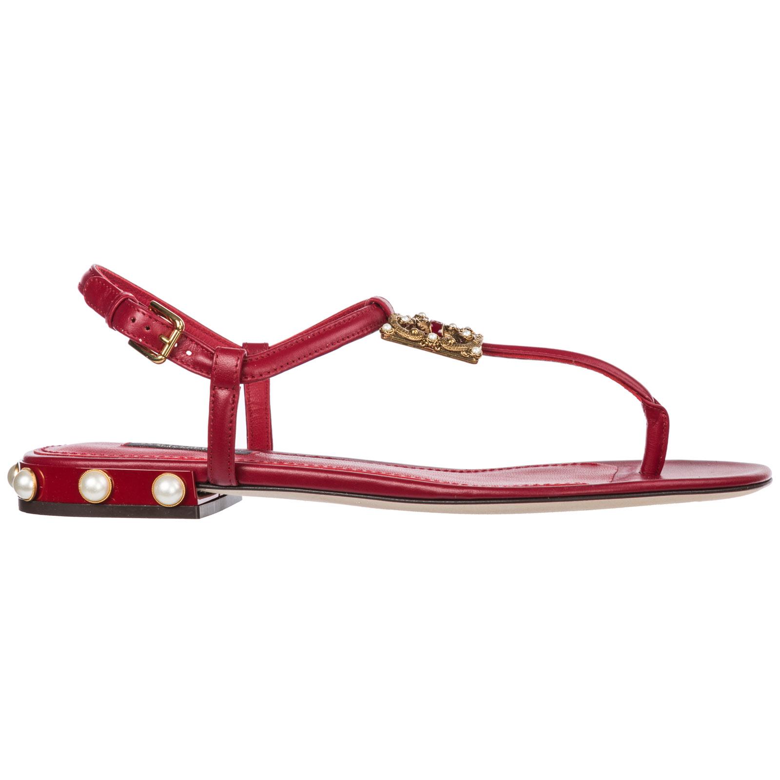 Dolce & Gabbana Logo Flat Sandals in Red | Lyst