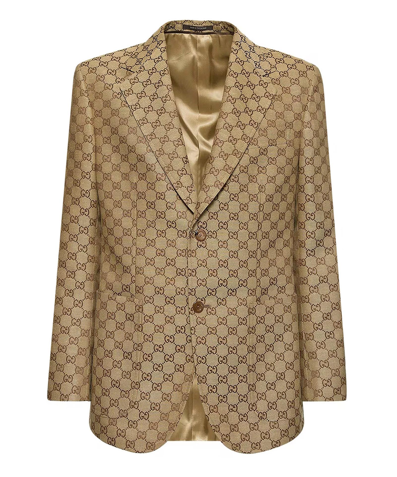 Gucci Gg Monogram Single Breasted Suit Jacket in Natural for Men