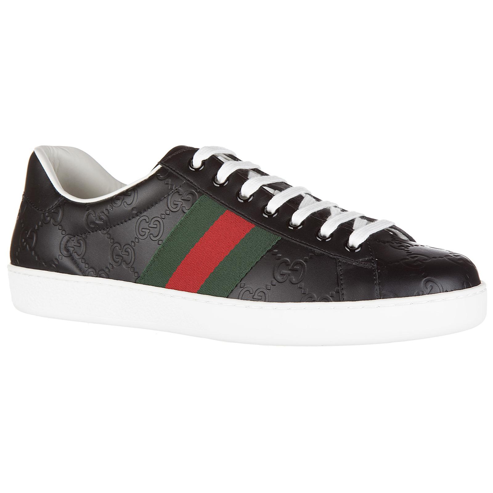 Gucci Men's Shoes Leather Trainers Sneakers Signature in Nero (Black ...