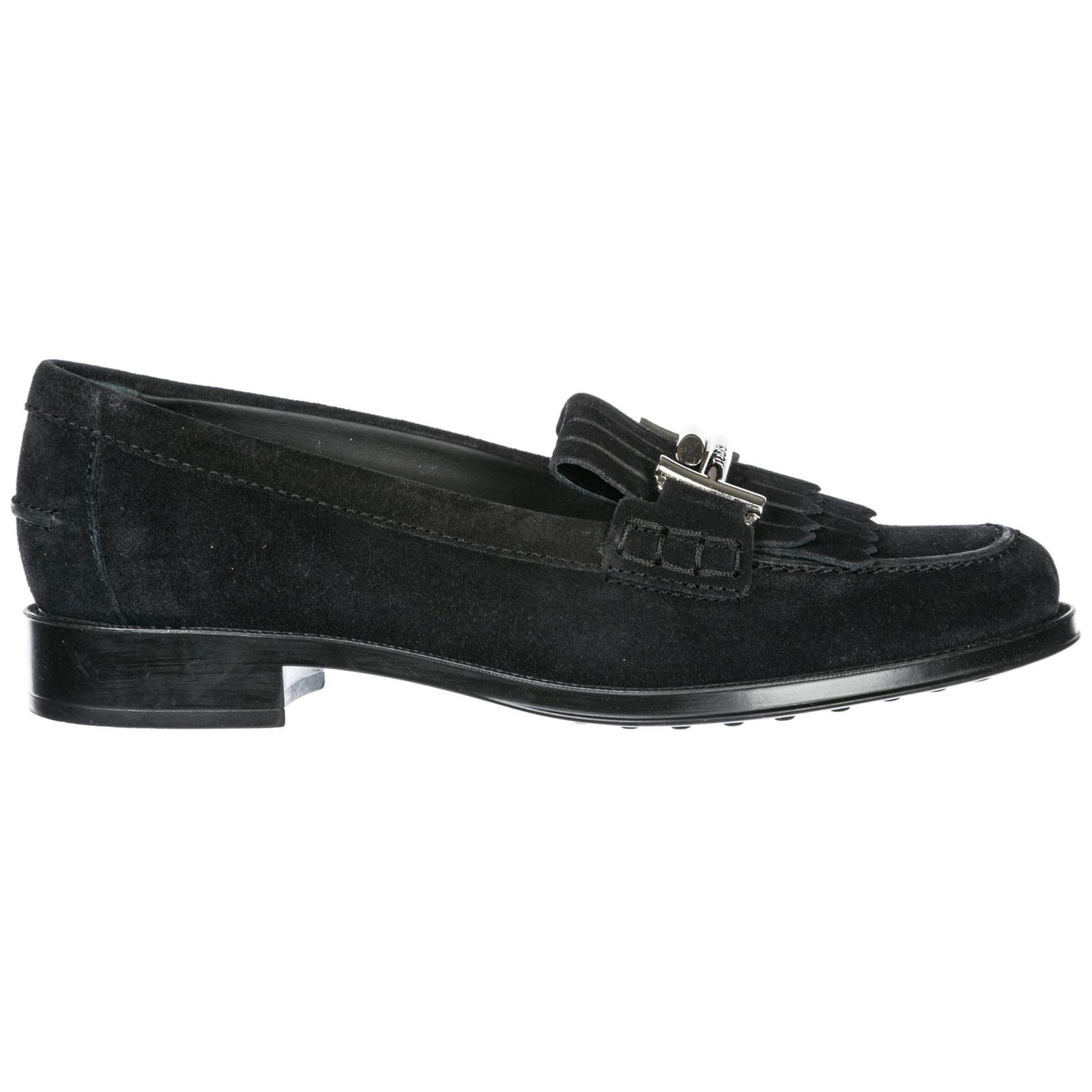 Tod's Women's Suede Loafers Moccasins Double T in Nero (Black) - Lyst