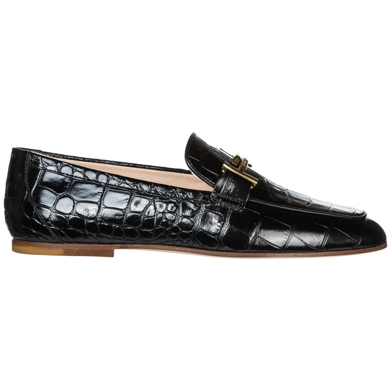 Tod's Women's Leather Loafers Moccasins Double T in Nero (Black) - Lyst
