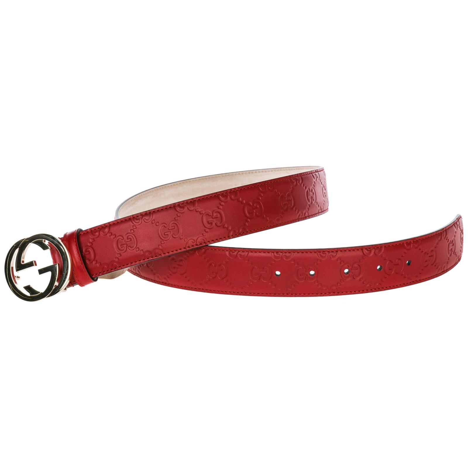 Gucci Women&#39;s Genuine Leather Belt Signature gg in Red - Lyst
