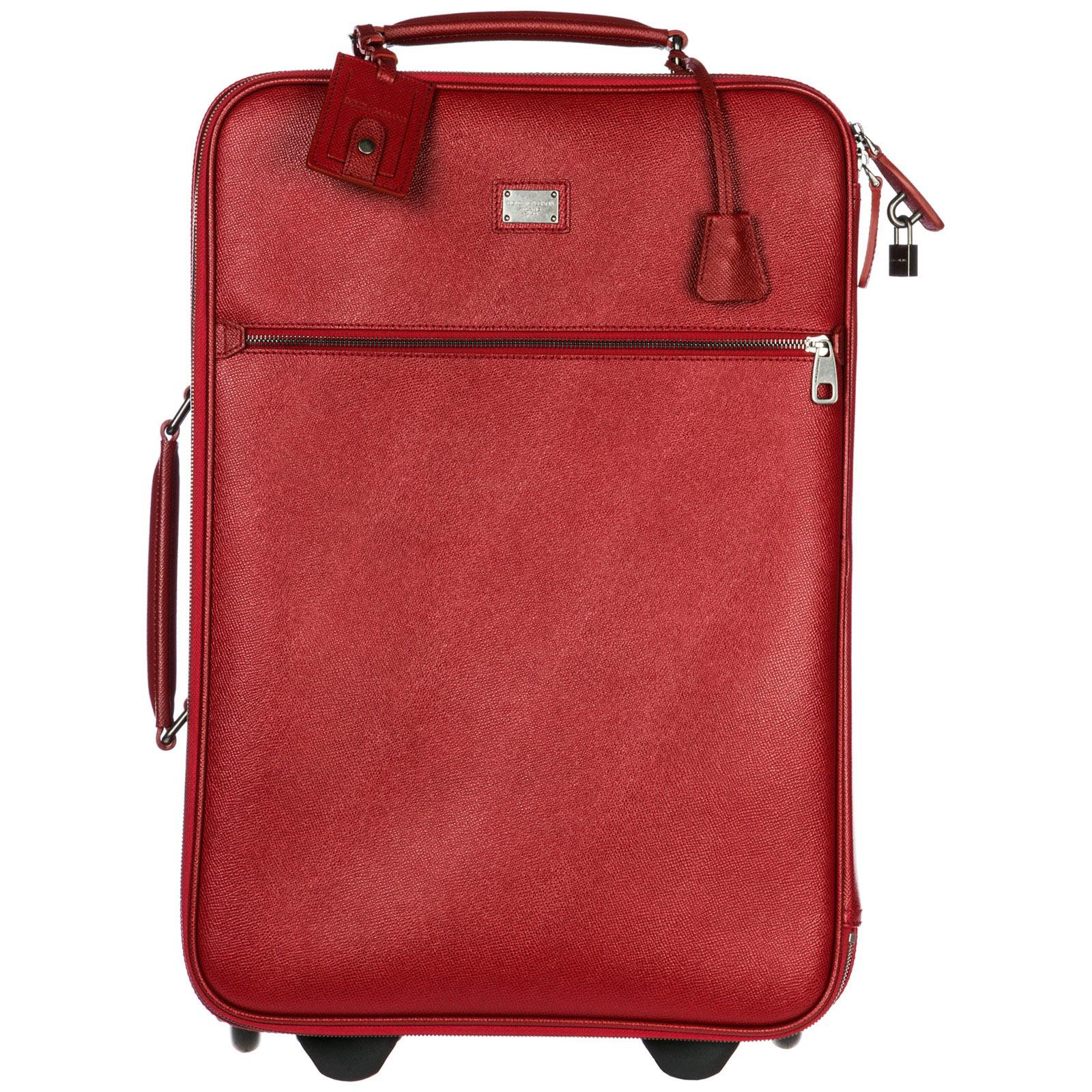 Dolce Gabbana Trolley Leather, Red Leather Suitcase